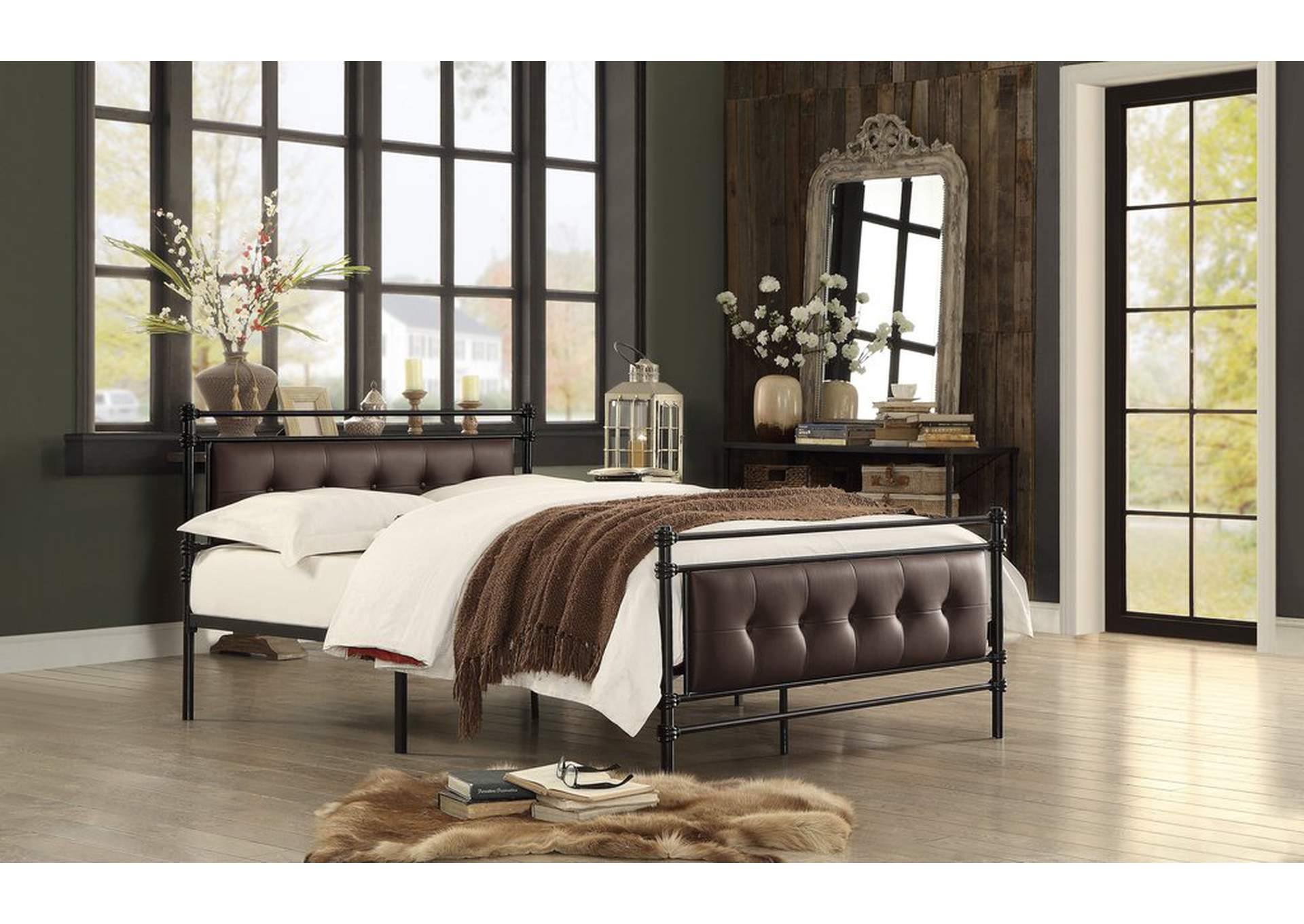 Full Metal Plfm Bed, Upholstered Headboard/Fb,Homelegance