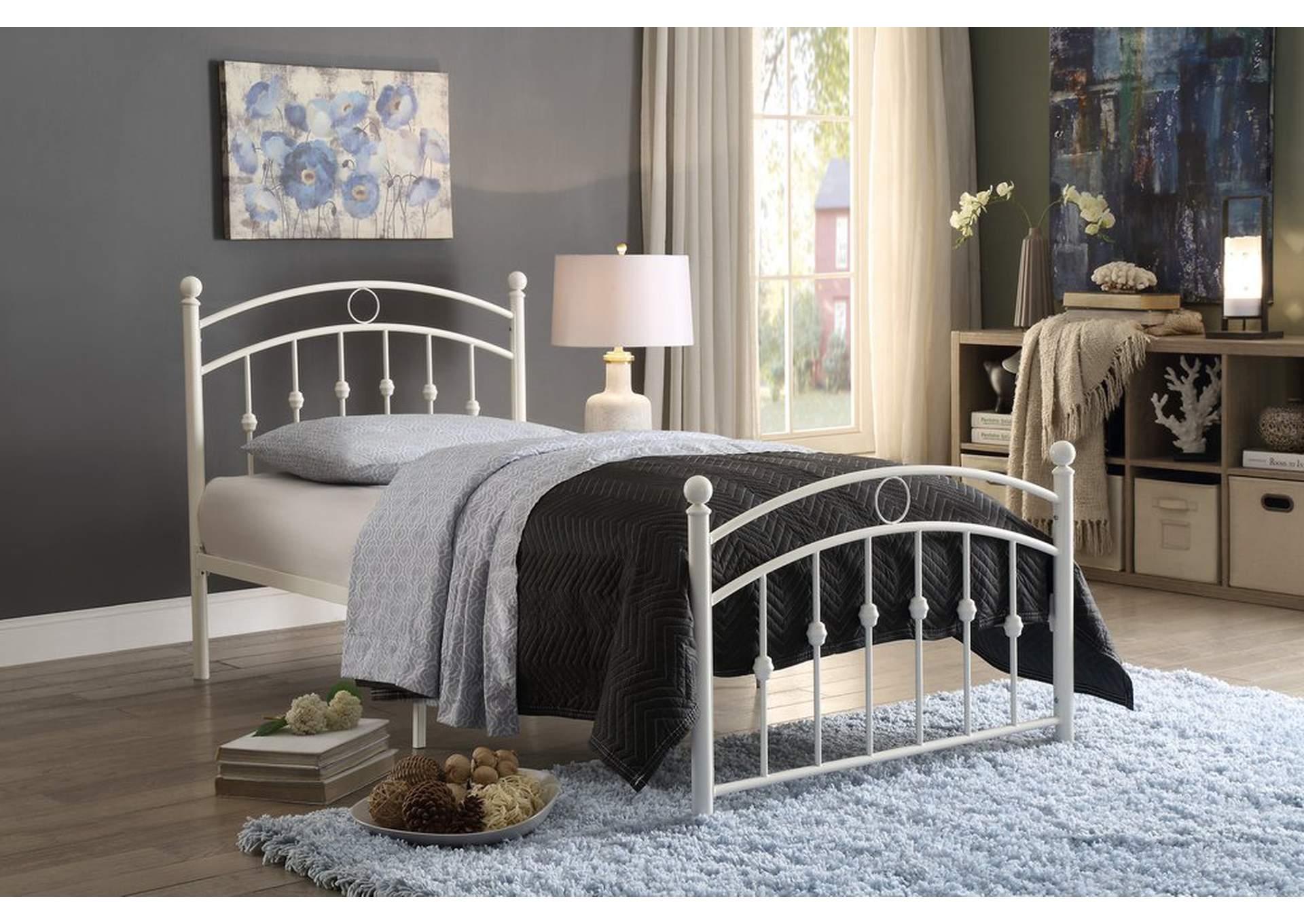 Twin Metal Platform Bed, White,Homelegance