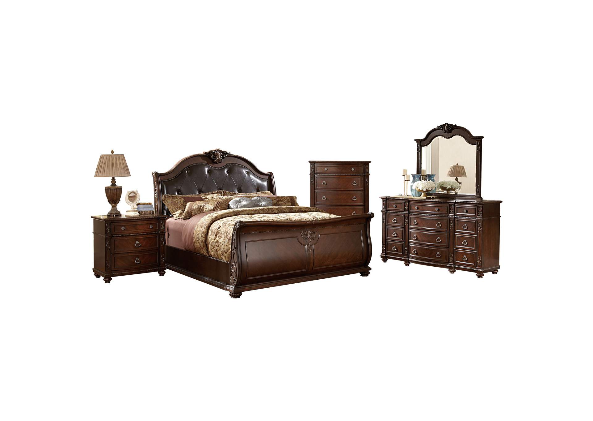 Brown Eastern King Sleigh Bed,Homelegance