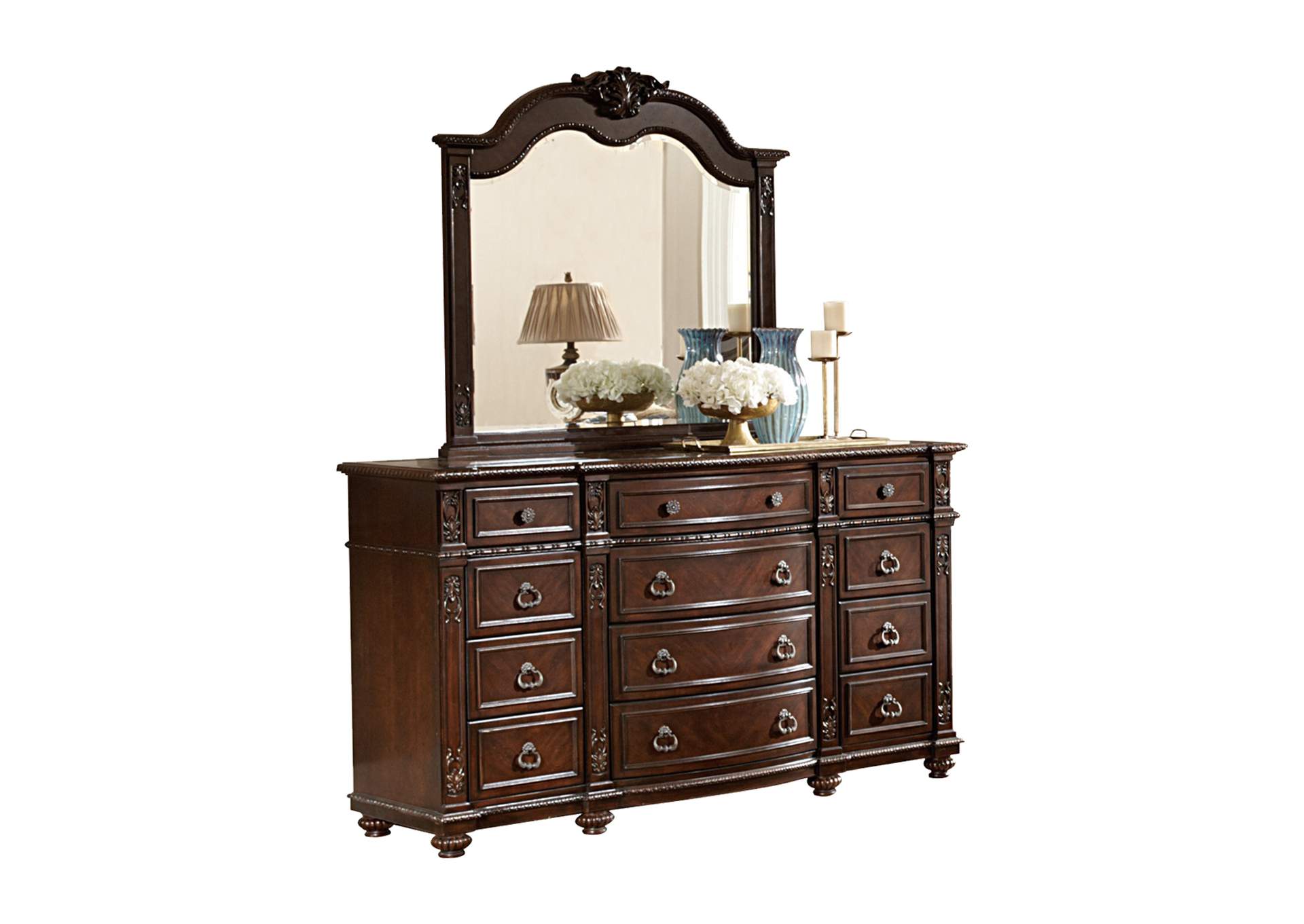 Dark Brown Dresser, Marble Insert,Homelegance