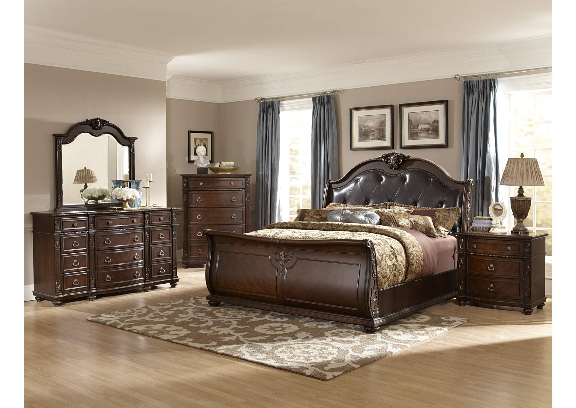 Dark Brown Dresser, Marble Insert,Homelegance