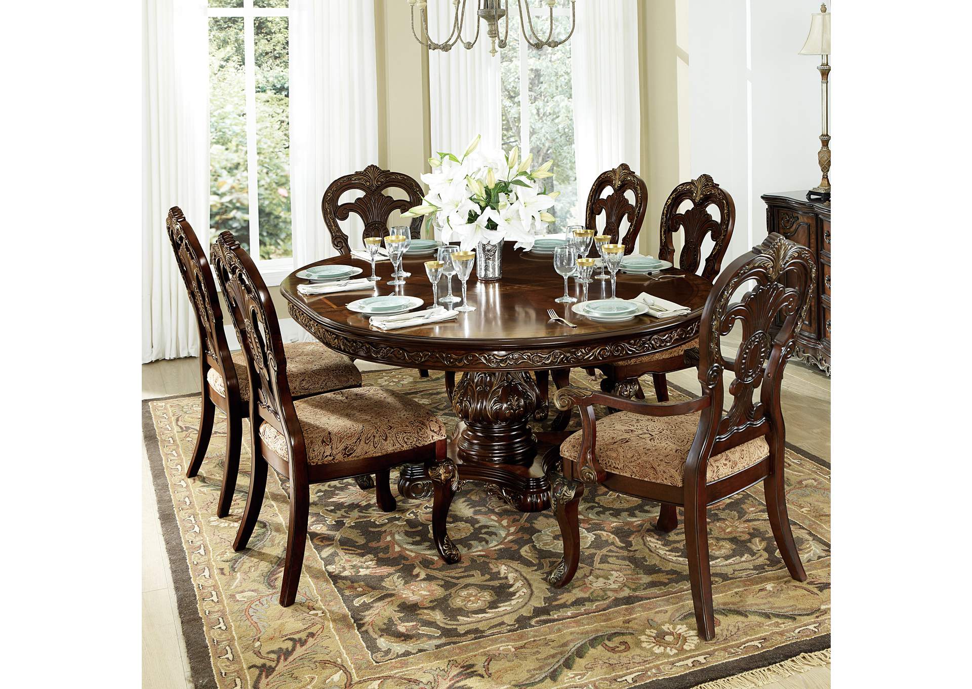 Deryn Park Cherry Round/Oval Dining Table,Homelegance