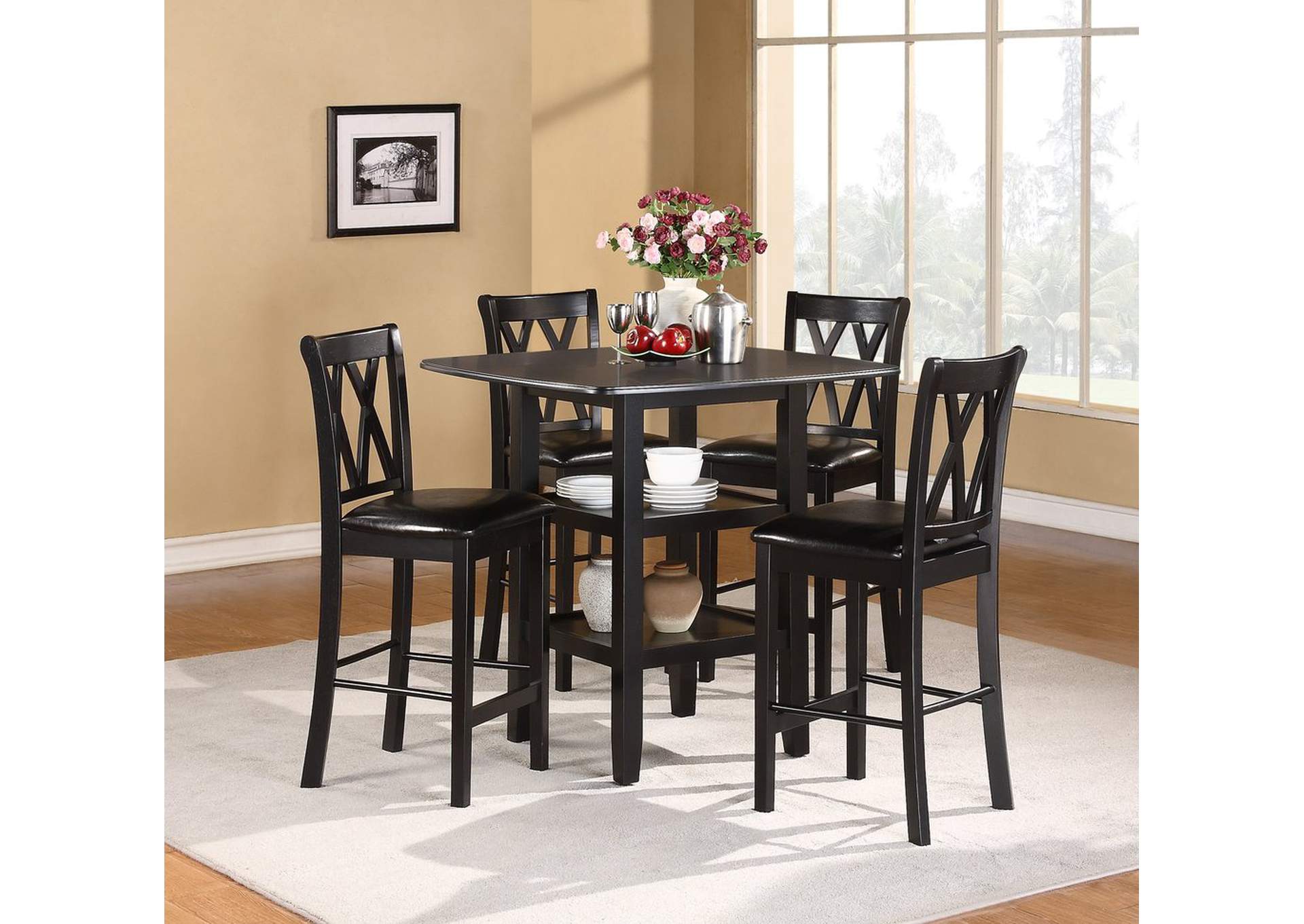 5 Piece Counter Height Dining Set; Blk Fin,Homelegance