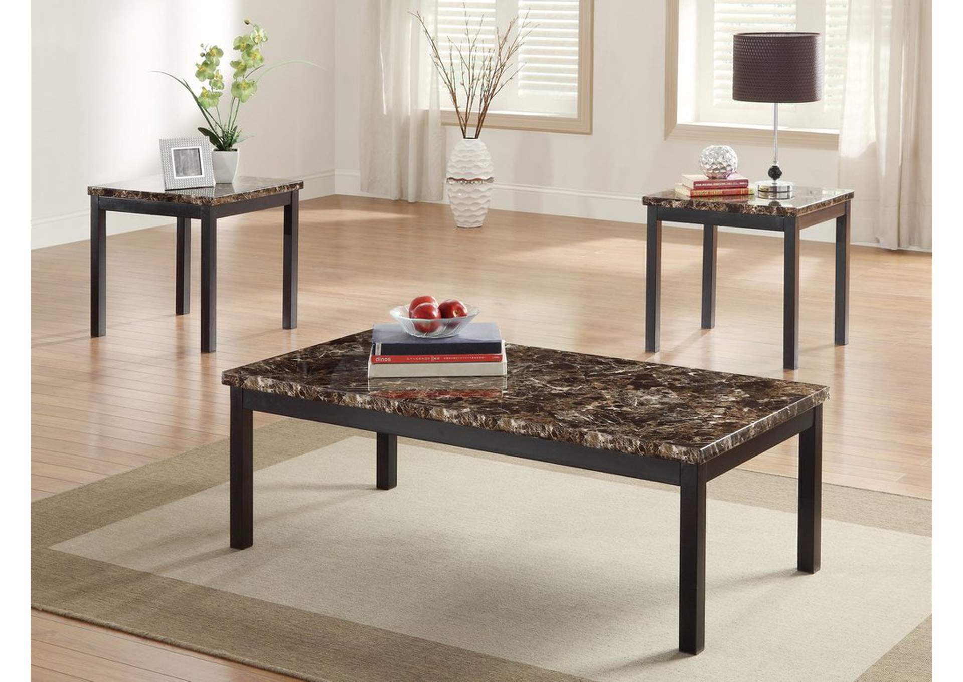 3 Piece Occ Table Set; Paper Marble,Homelegance