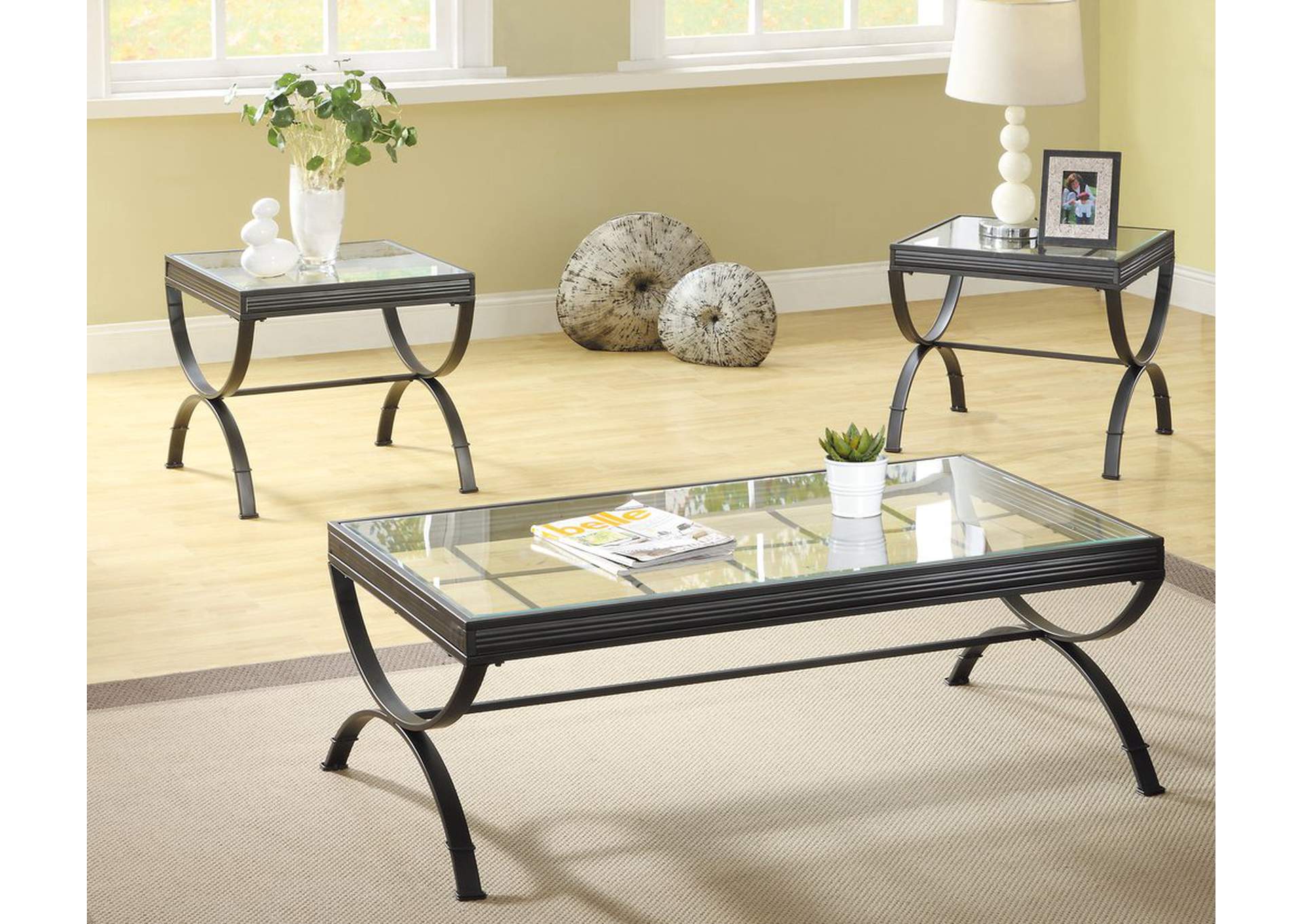 Black 3 Piece Pack Occasional Table; Black Finish,Homelegance