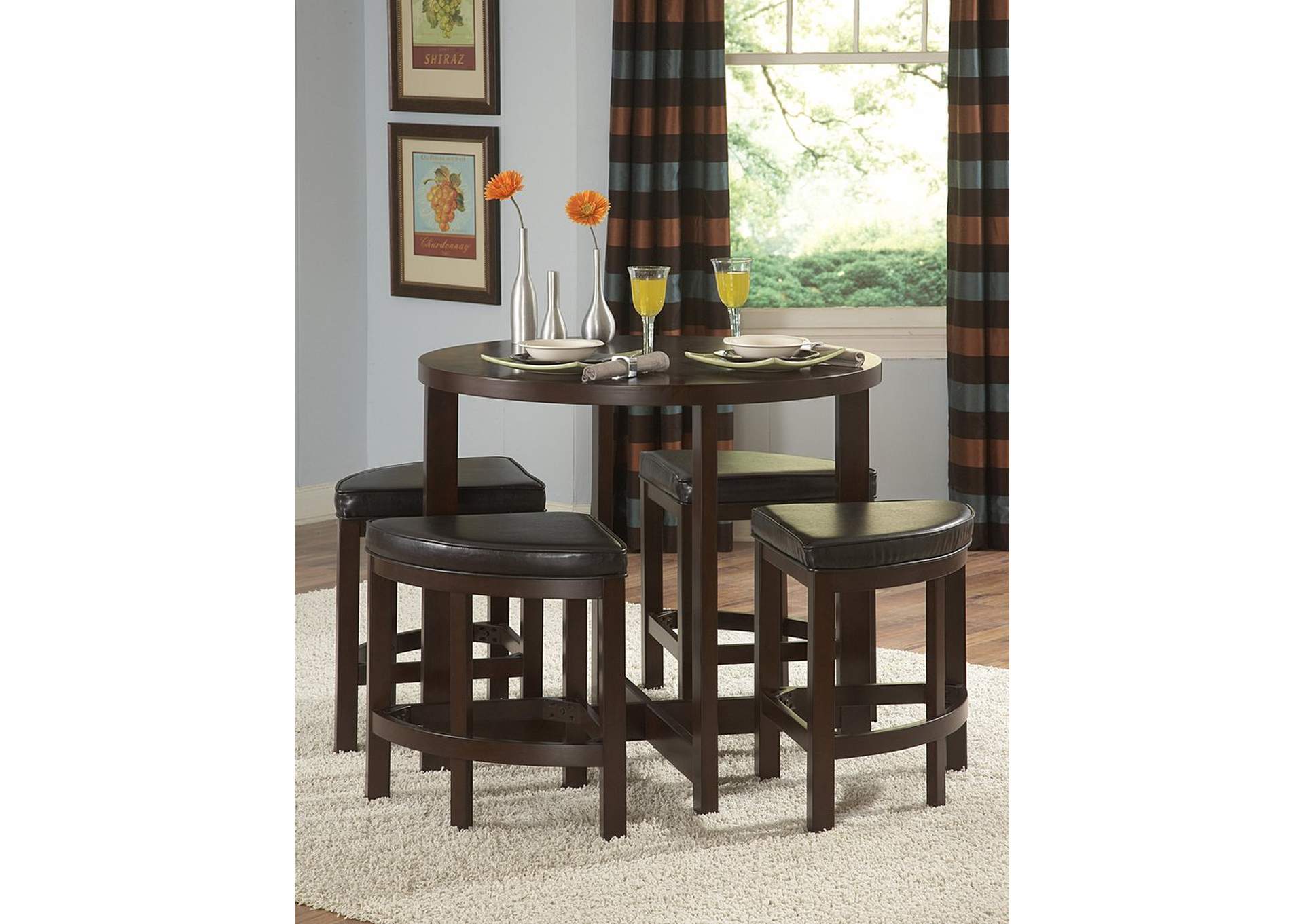 5 Piece Counter Height Dining Set; Wood Top,Homelegance