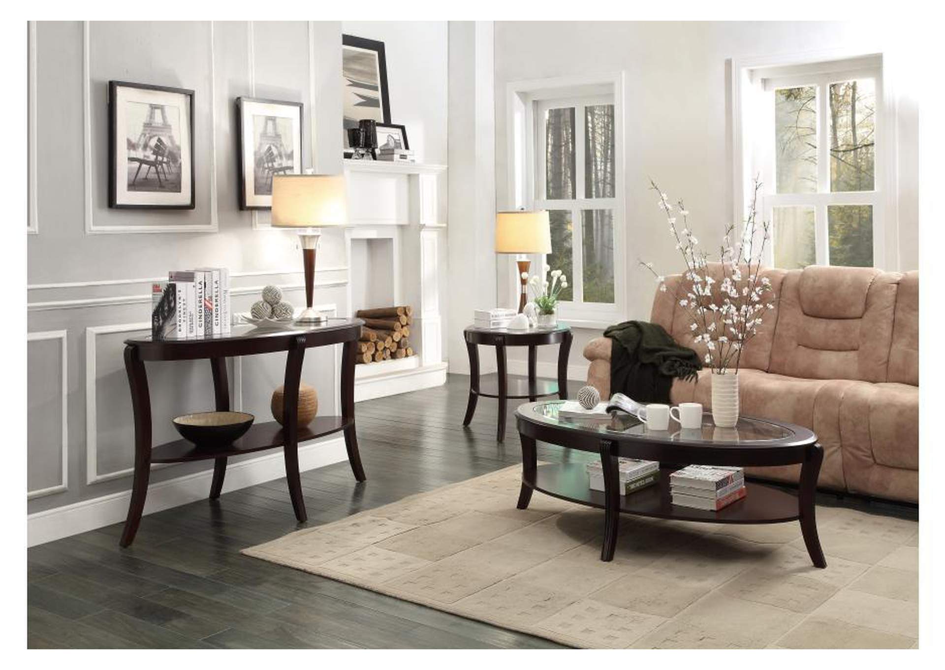 Sofa Table W/Shelf,Glass Insert,Homelegance