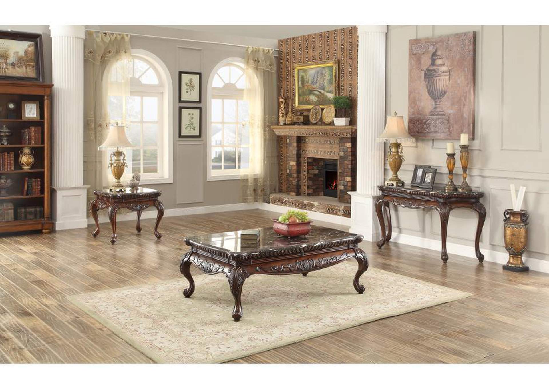 Black End Table,Black Marble Top,Homelegance