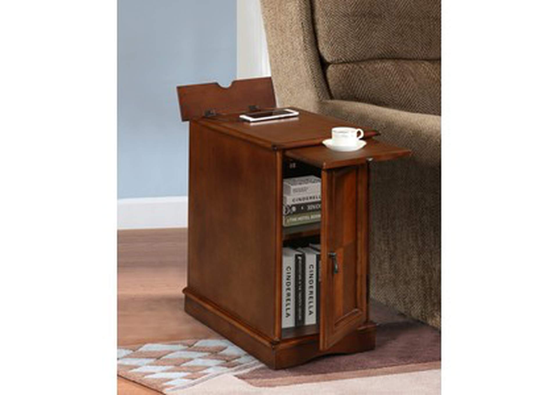 Desks brown Chairside Table W/Power Charger,Brw,3A,Homelegance