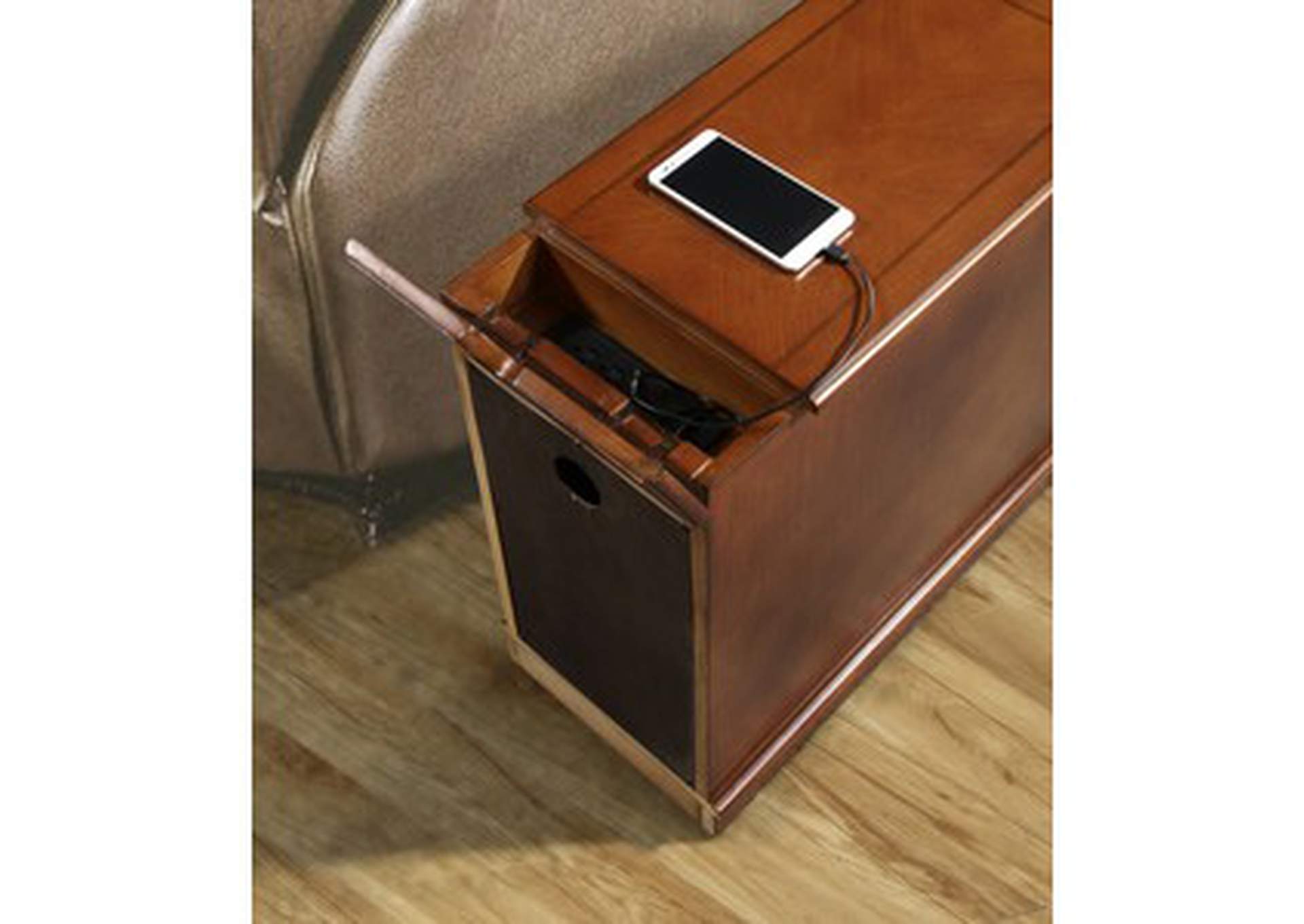 Desks brown Chairside Table W/Power Charger,Brw,3A,Homelegance