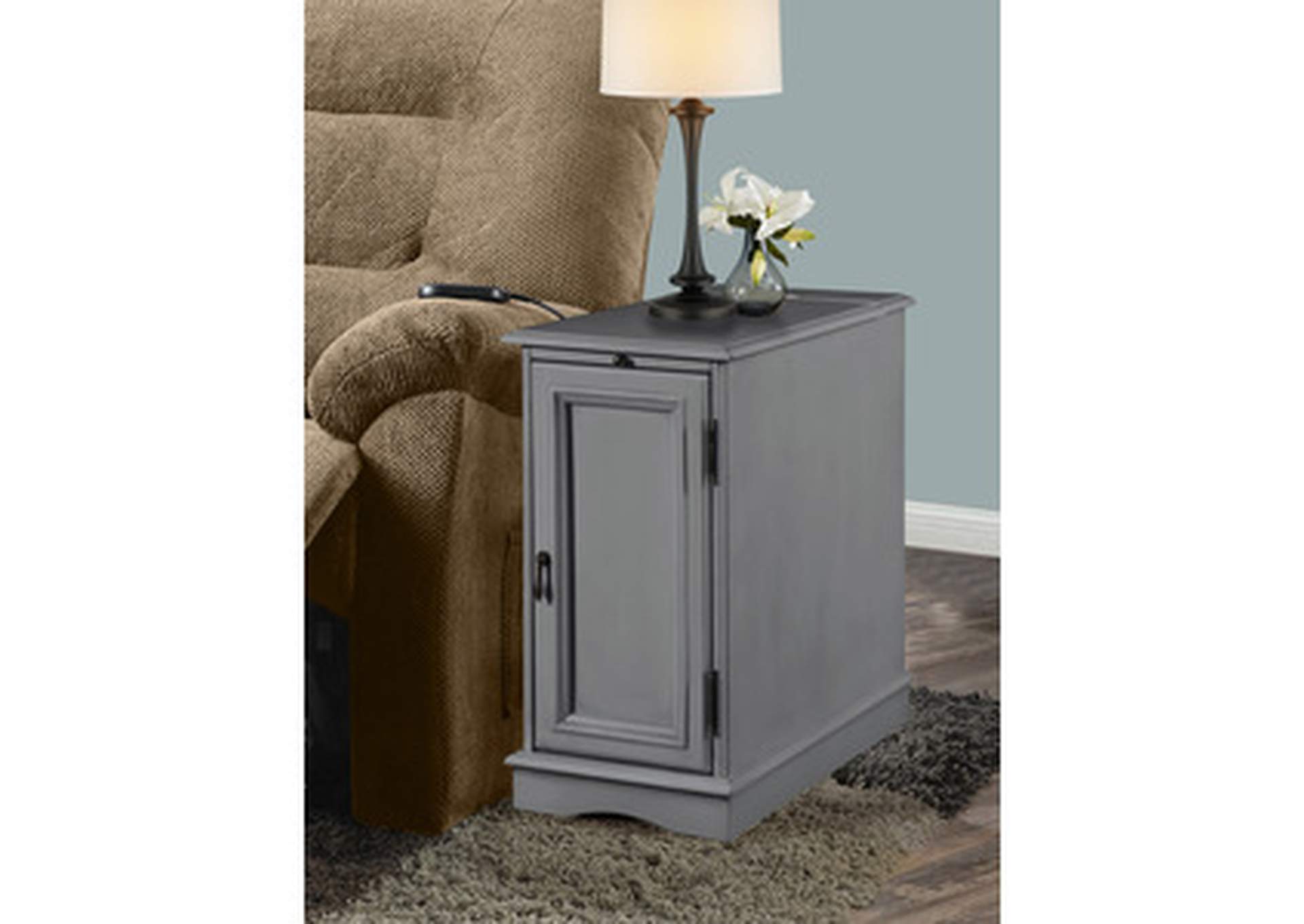 New Arrivals grey Chairside Table W/Power Charger,Grey,3A,Homelegance