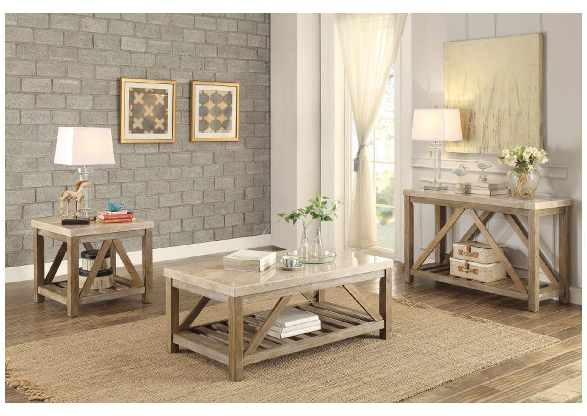 End Table, White Marble Top,Homelegance