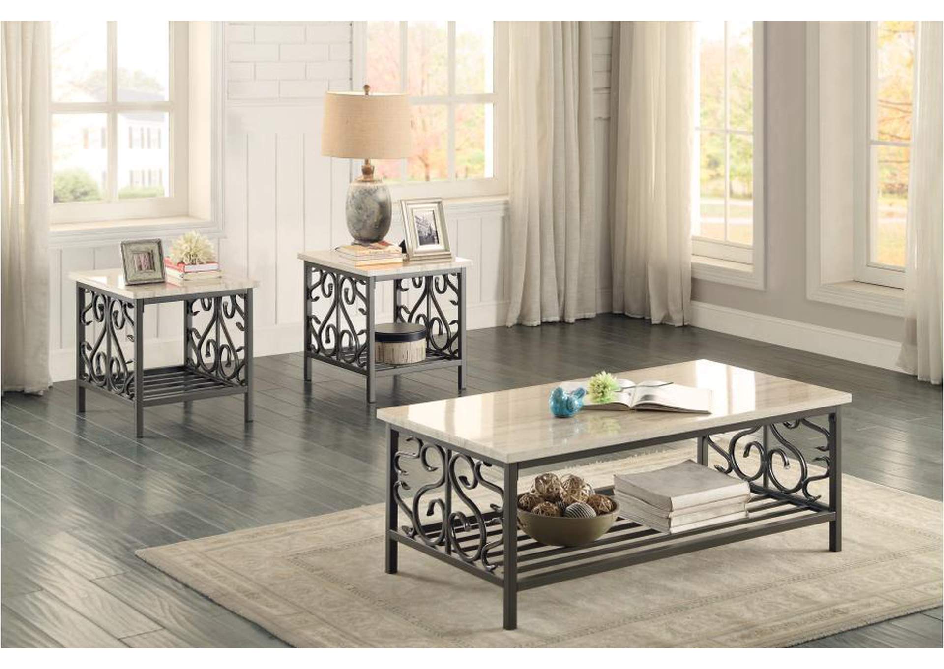 3 Piece Occ Table Set, Faux Marble, Metal Bas,Homelegance