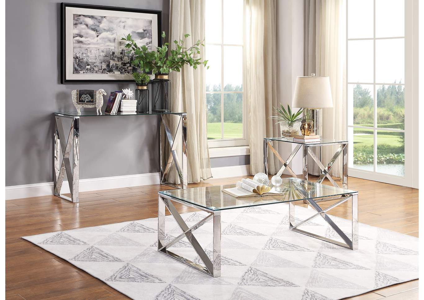 Rush White End Table,Homelegance