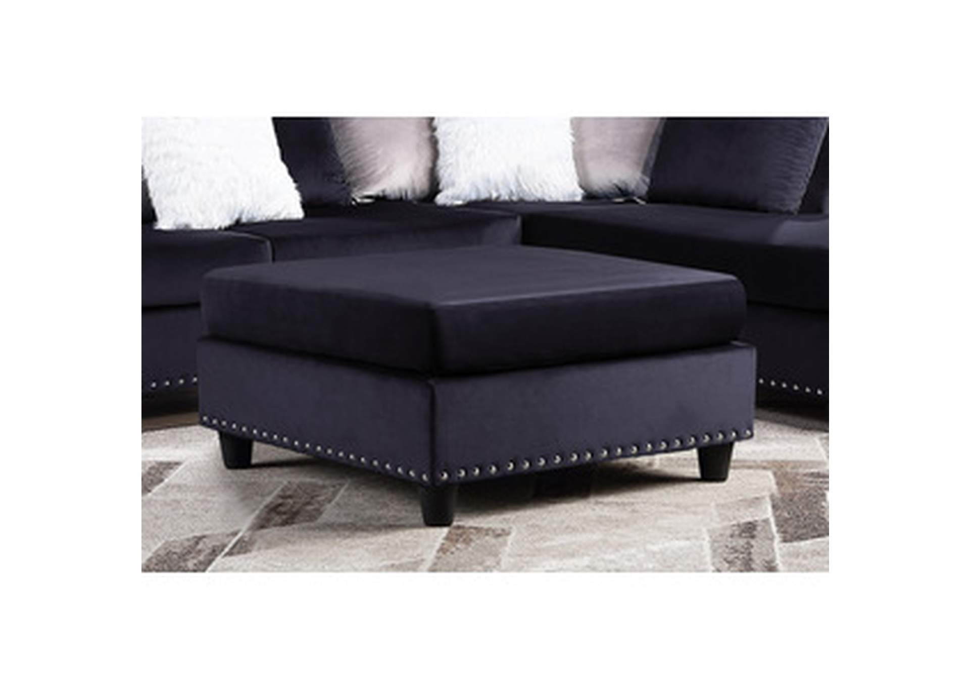 Black Velvet Ottoman W/Black Velvet W/Nailheads,Homelegance