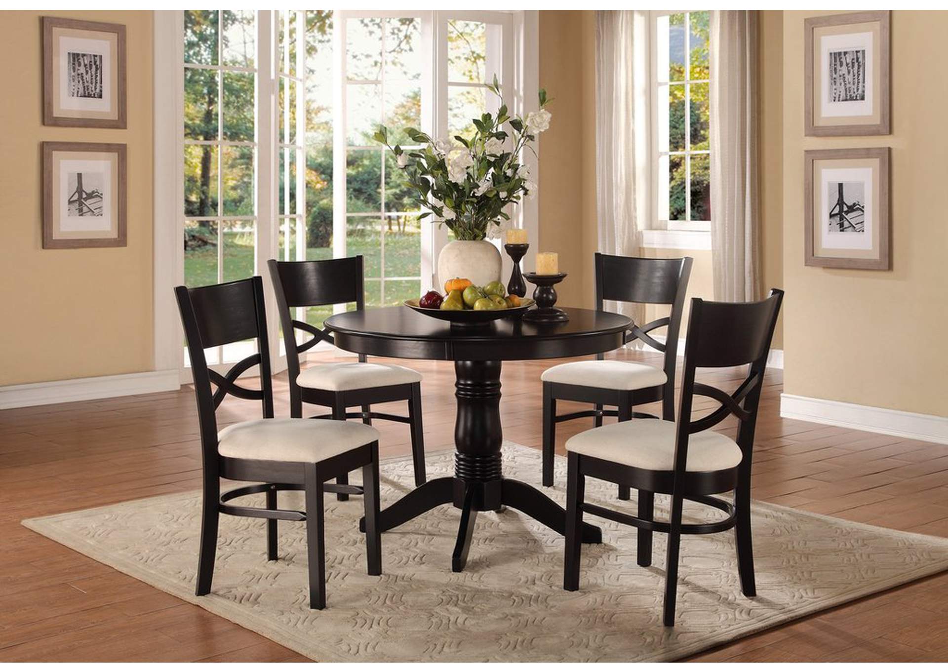 5 Pc Pedestal Dining Set, Blk Fin,Homelegance