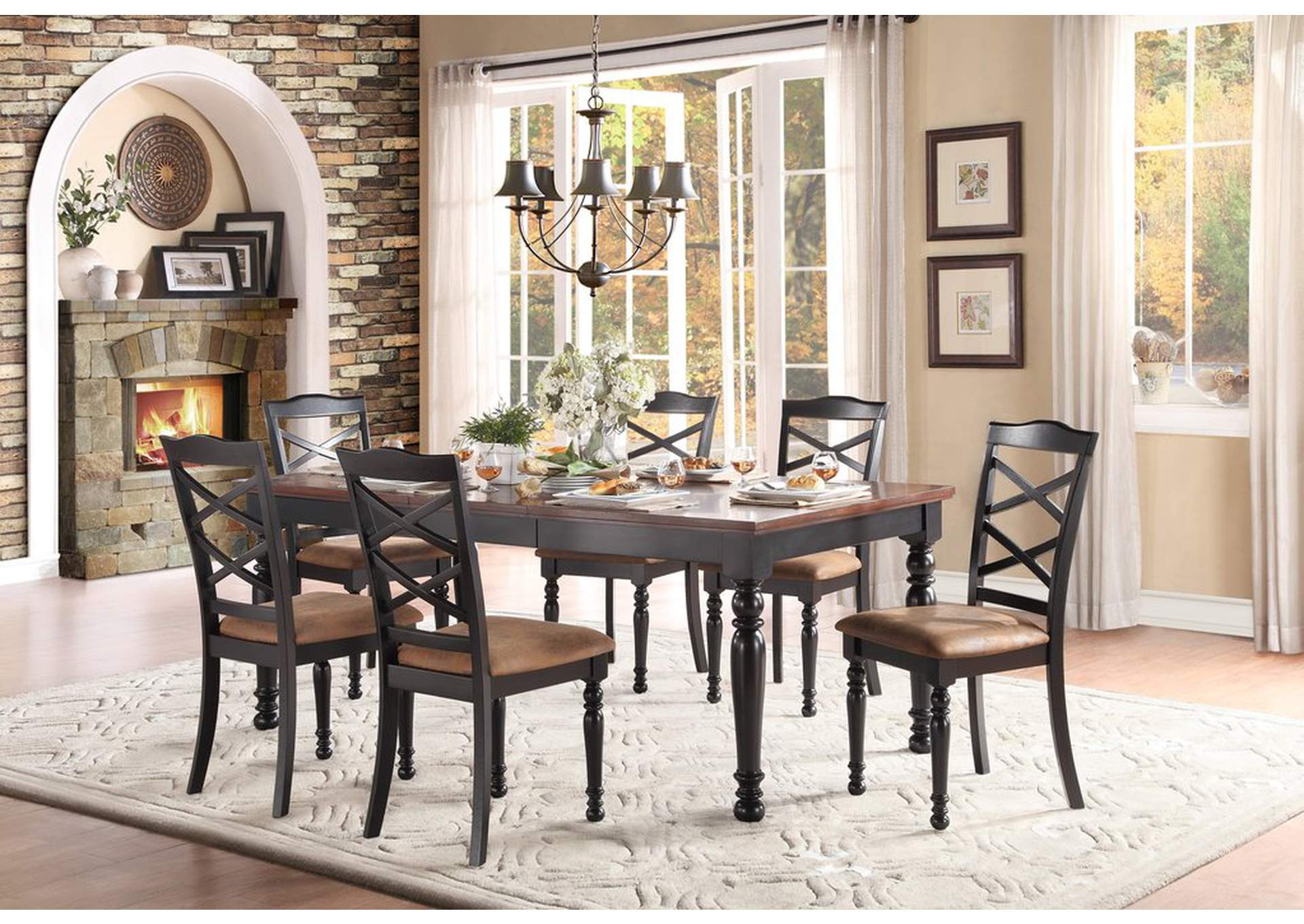 Black Dining Table,18"Ext Lf, Cherry/Black,Homelegance