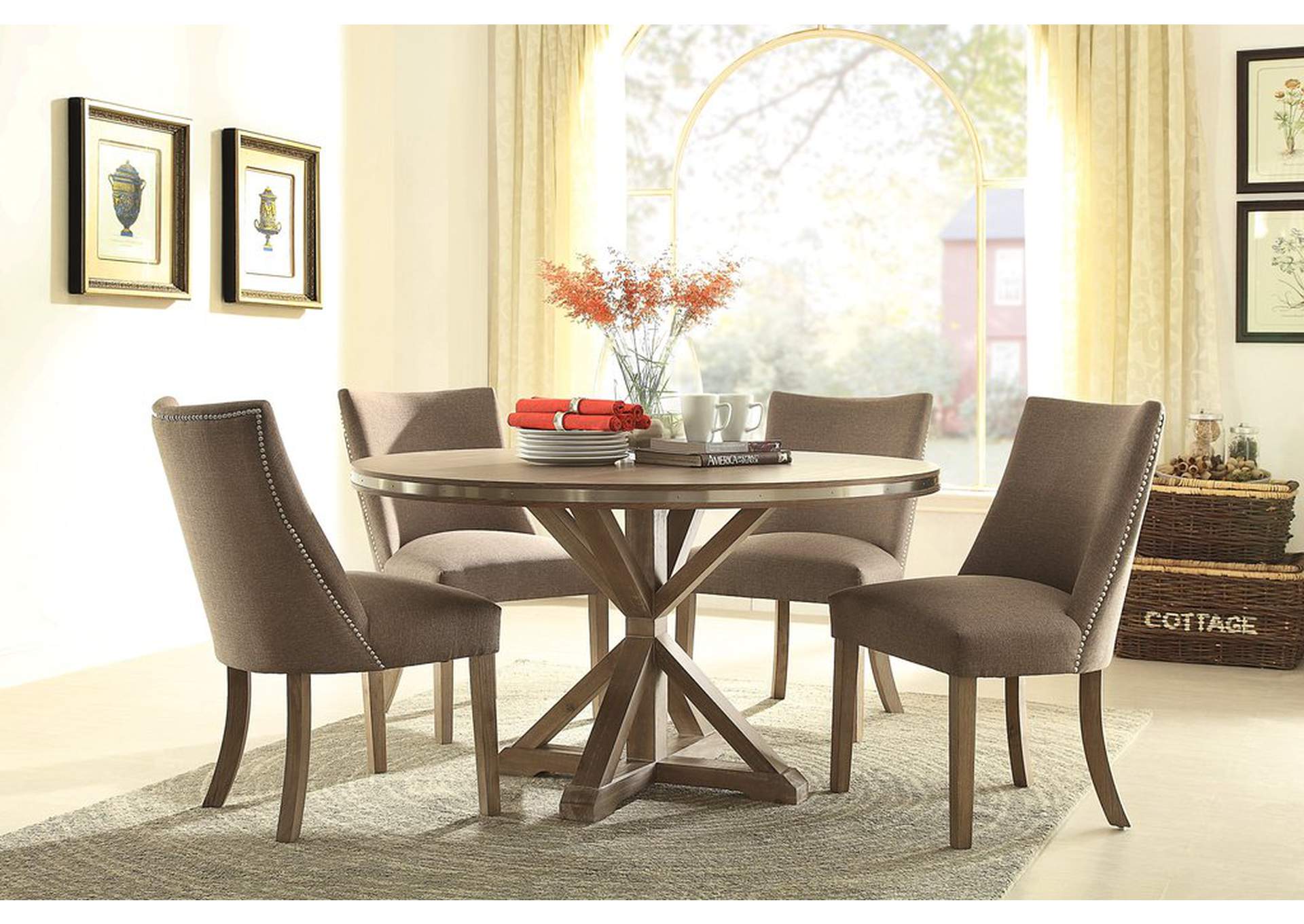 Rd Pdstl Dining Table, Oak Vnr,Homelegance