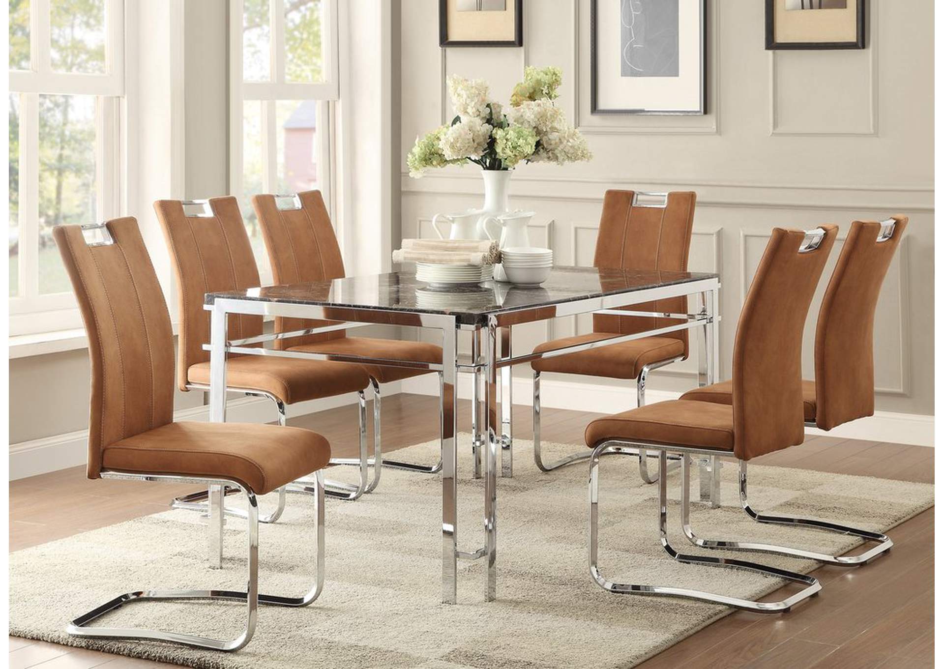 Dining Table, Faux Marble, Chrome,Homelegance