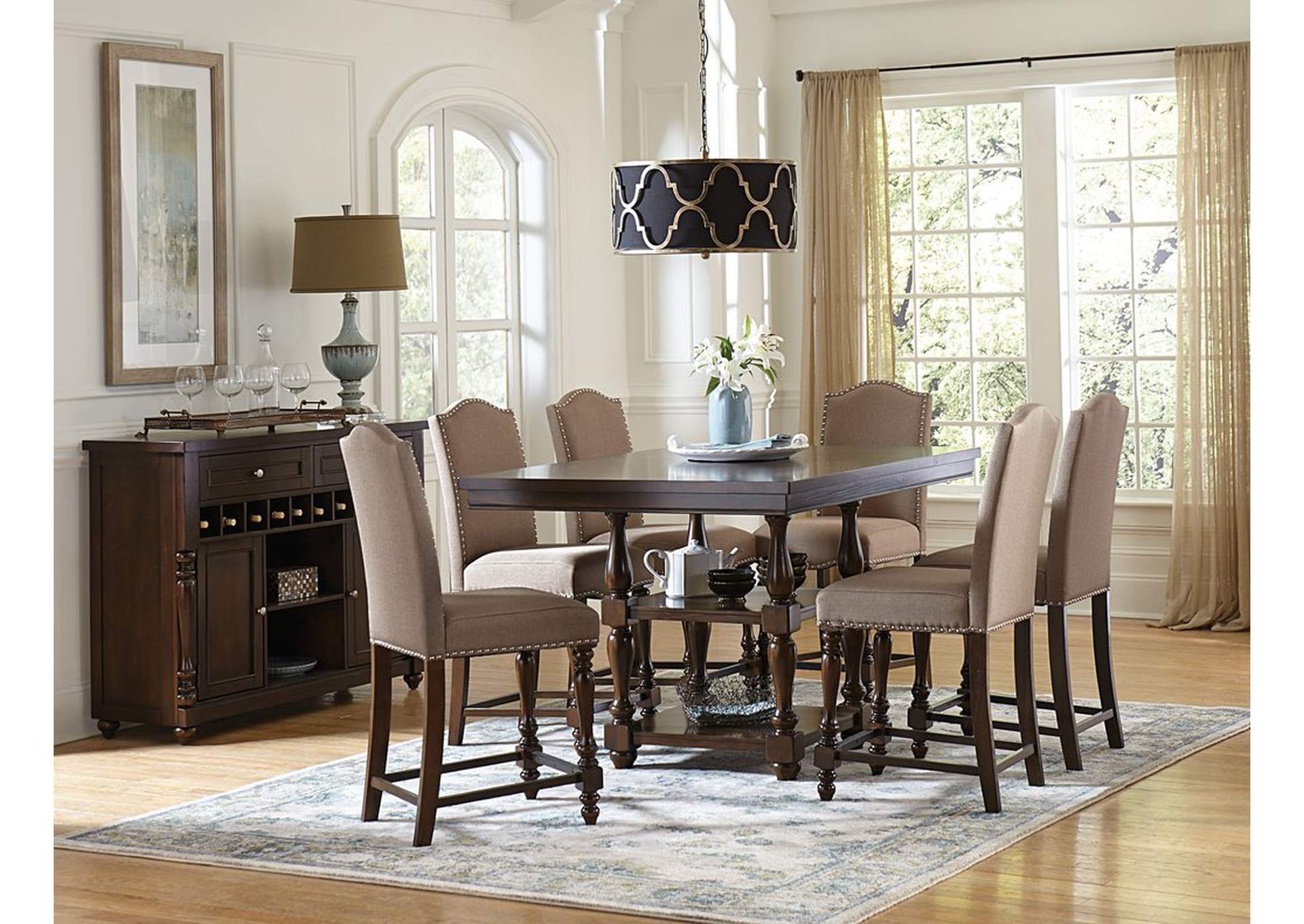 Counter Ht Table, Shlves, D.Chry,Homelegance