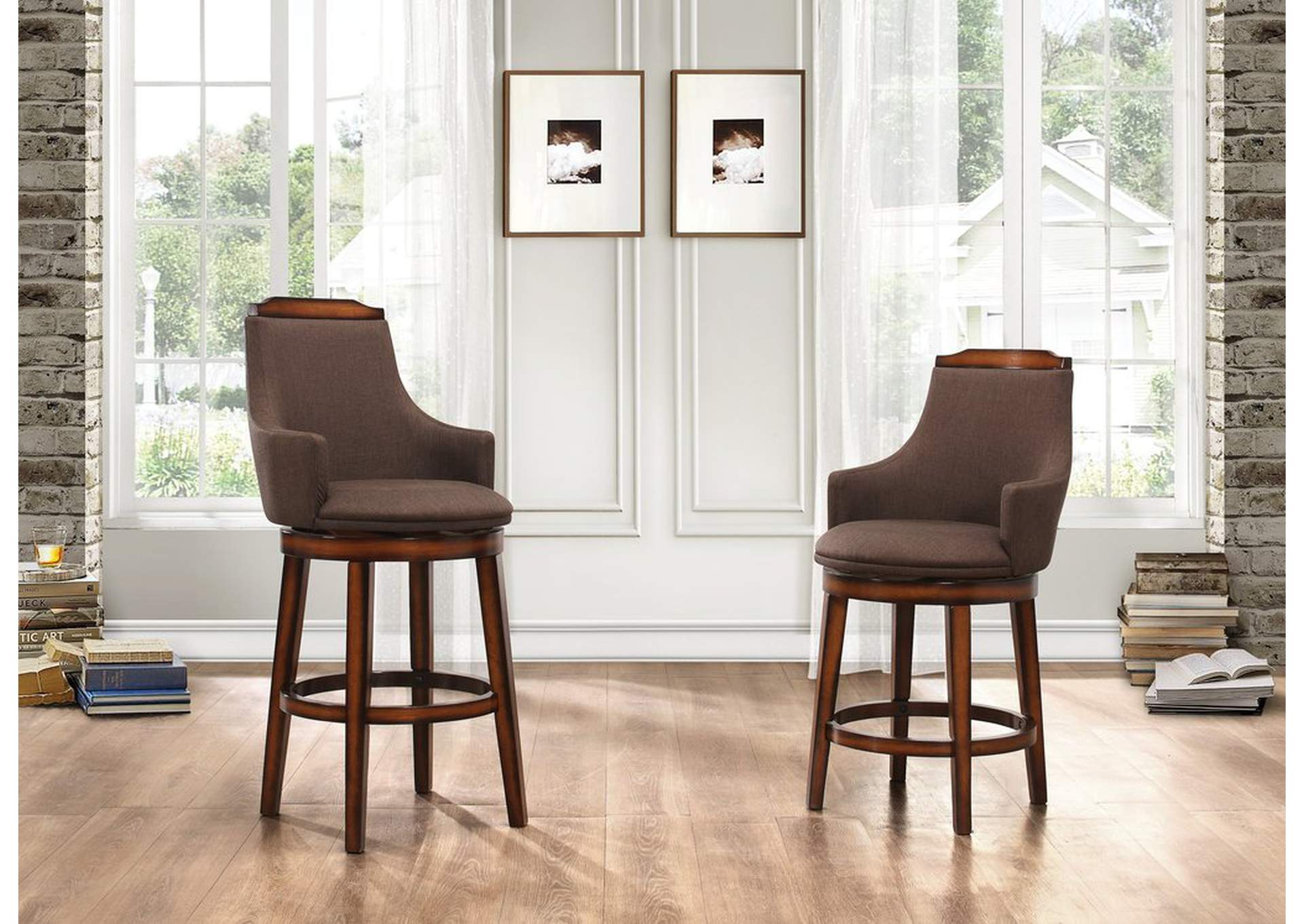 360Swivel Counter Hg Dining Chair,Choc Linen,Homelegance