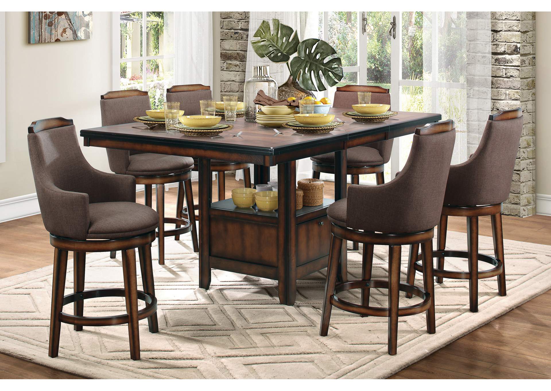 Brown Counter Height Table with Storage Base,Homelegance