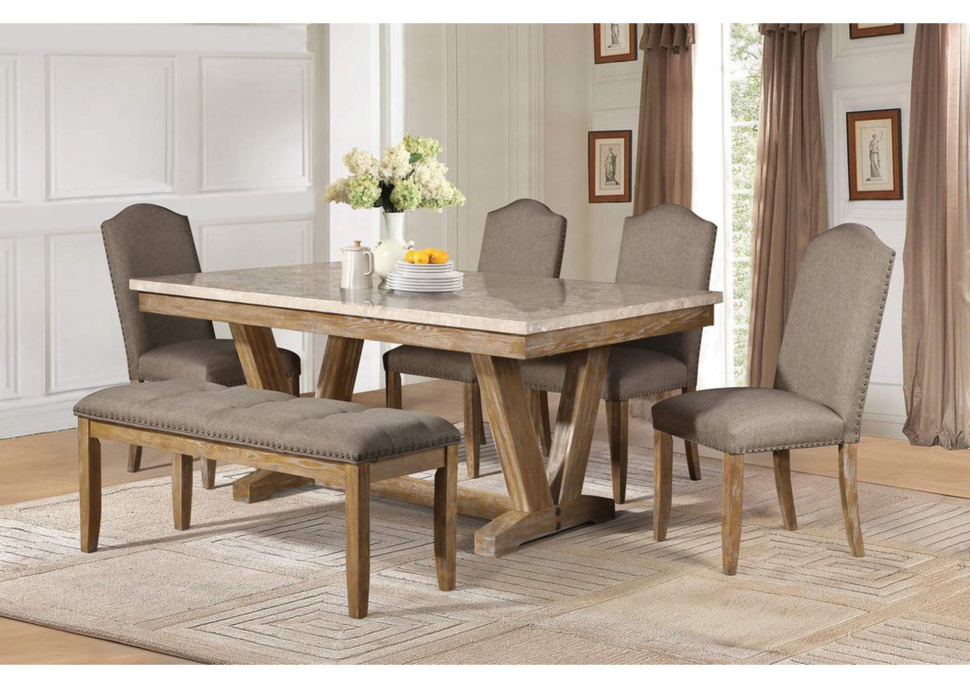 Bench, 49"L, Brown Fabric,Homelegance