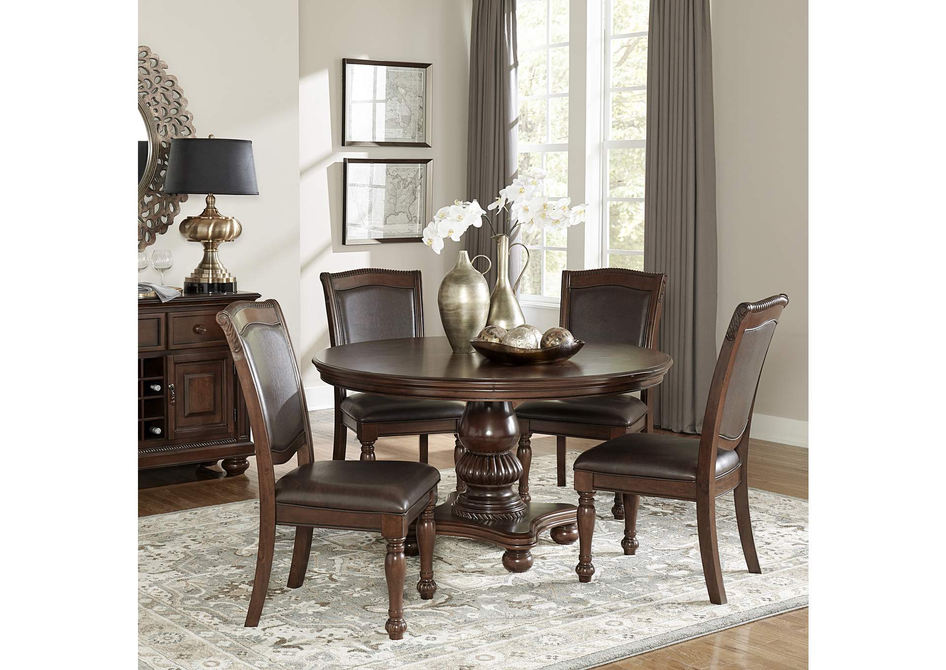 Lordsburg Brown Round Dining Table,Homelegance