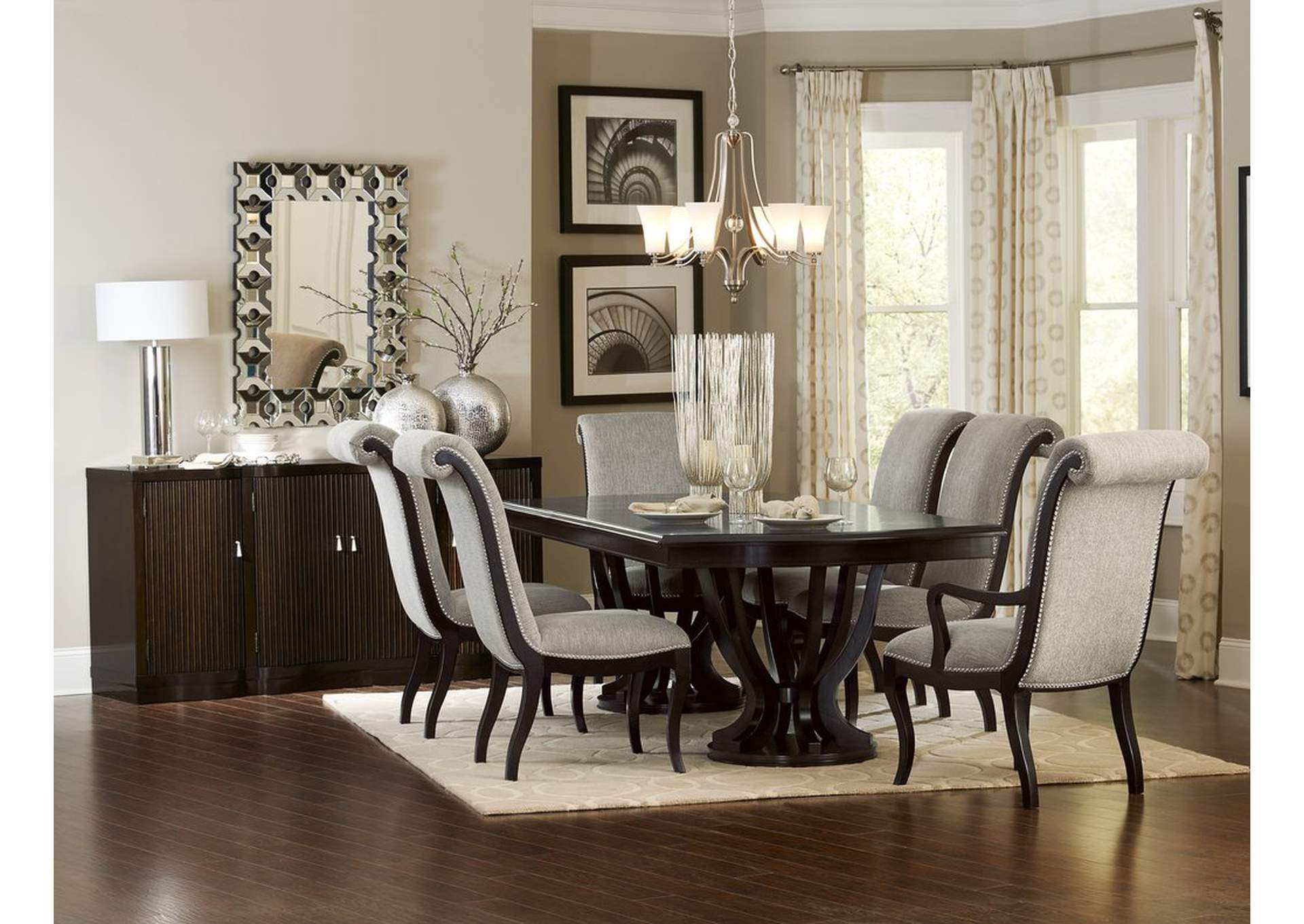 Dbl Ped Table, Birch & Mappa Burl Vner,Homelegance