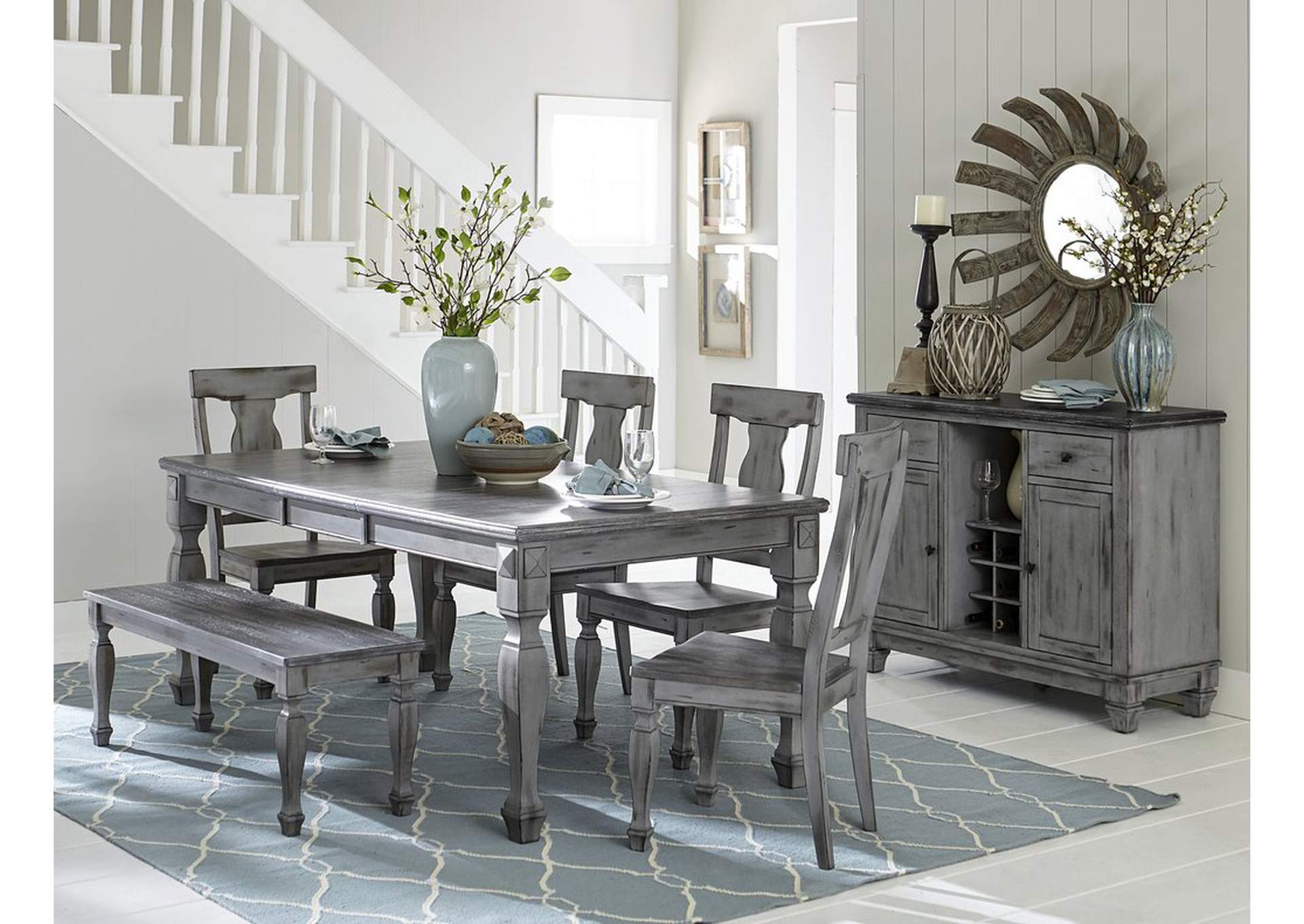 Bench, Antique Grey & Coffee,Homelegance