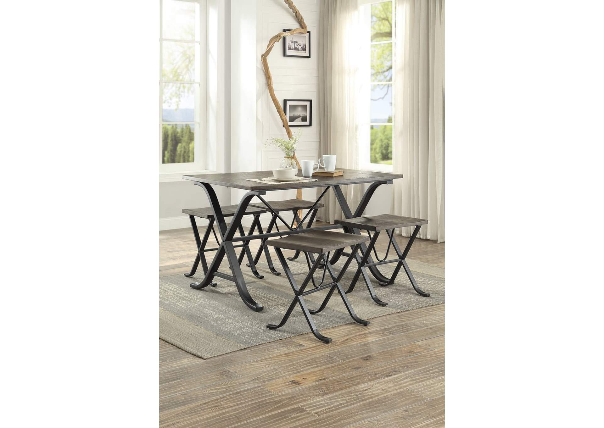 5 Piece Dinette Set, 3A, Pine Vner & Metal,Homelegance