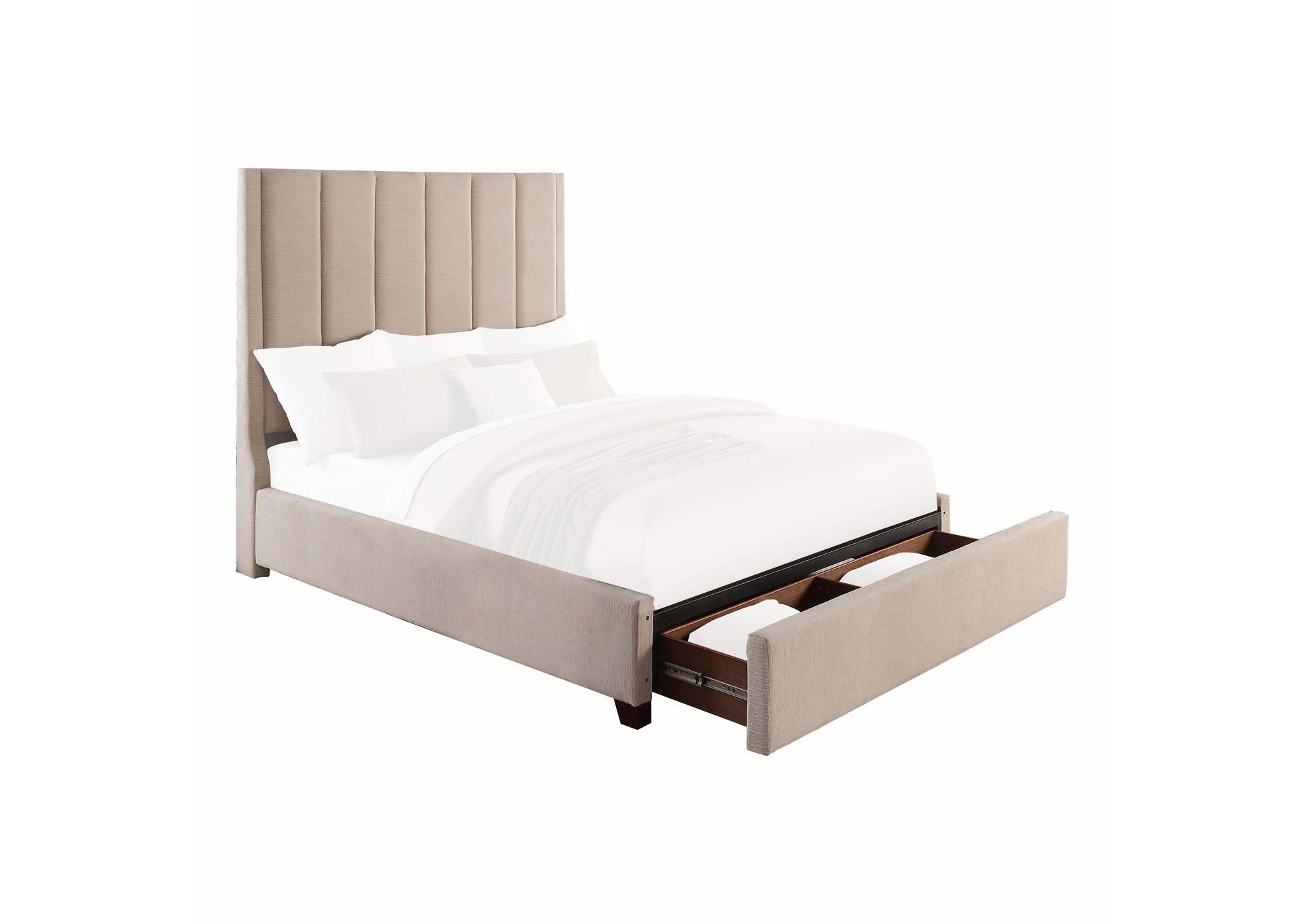 Neunan Beige Queen Platform Bed With Storage Footboard,Homelegance