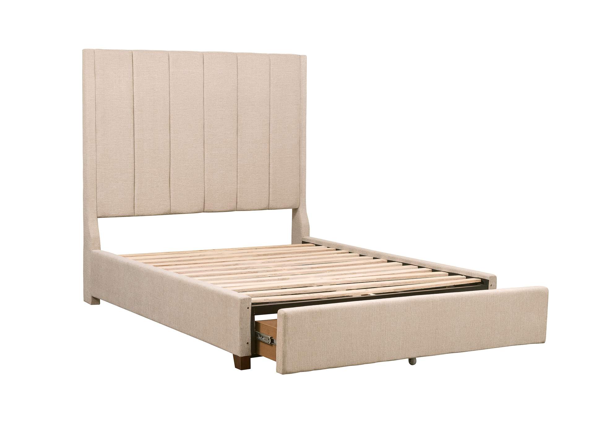 Neunan Beige Queen Platform Bed With Storage Footboard,Homelegance
