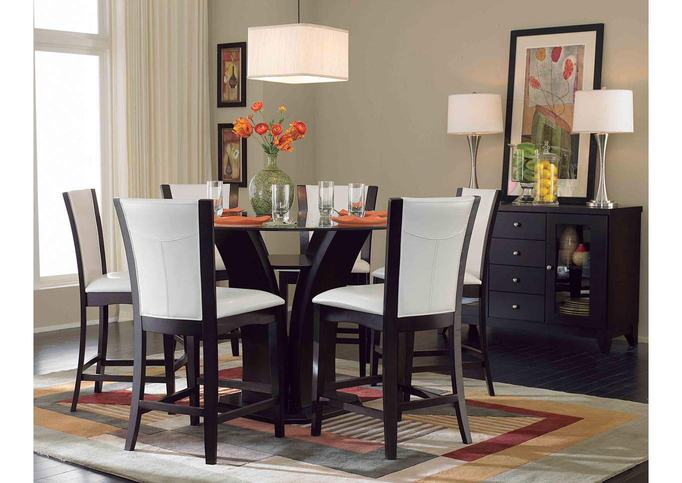 Daisy Brown Round Counter Height Table Glass Top,Homelegance
