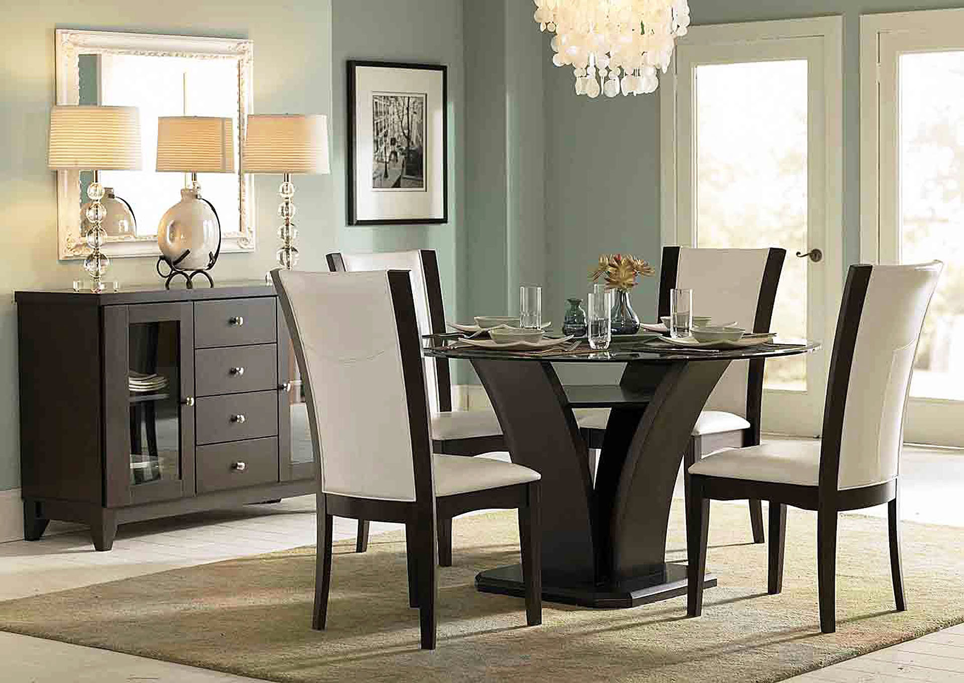 Daisy Brown Round Dining Table Glass Top,Homelegance