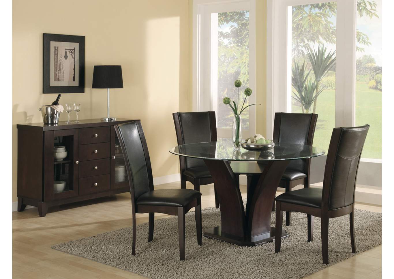 Daisy Brown Round Dining Table Glass Top,Homelegance