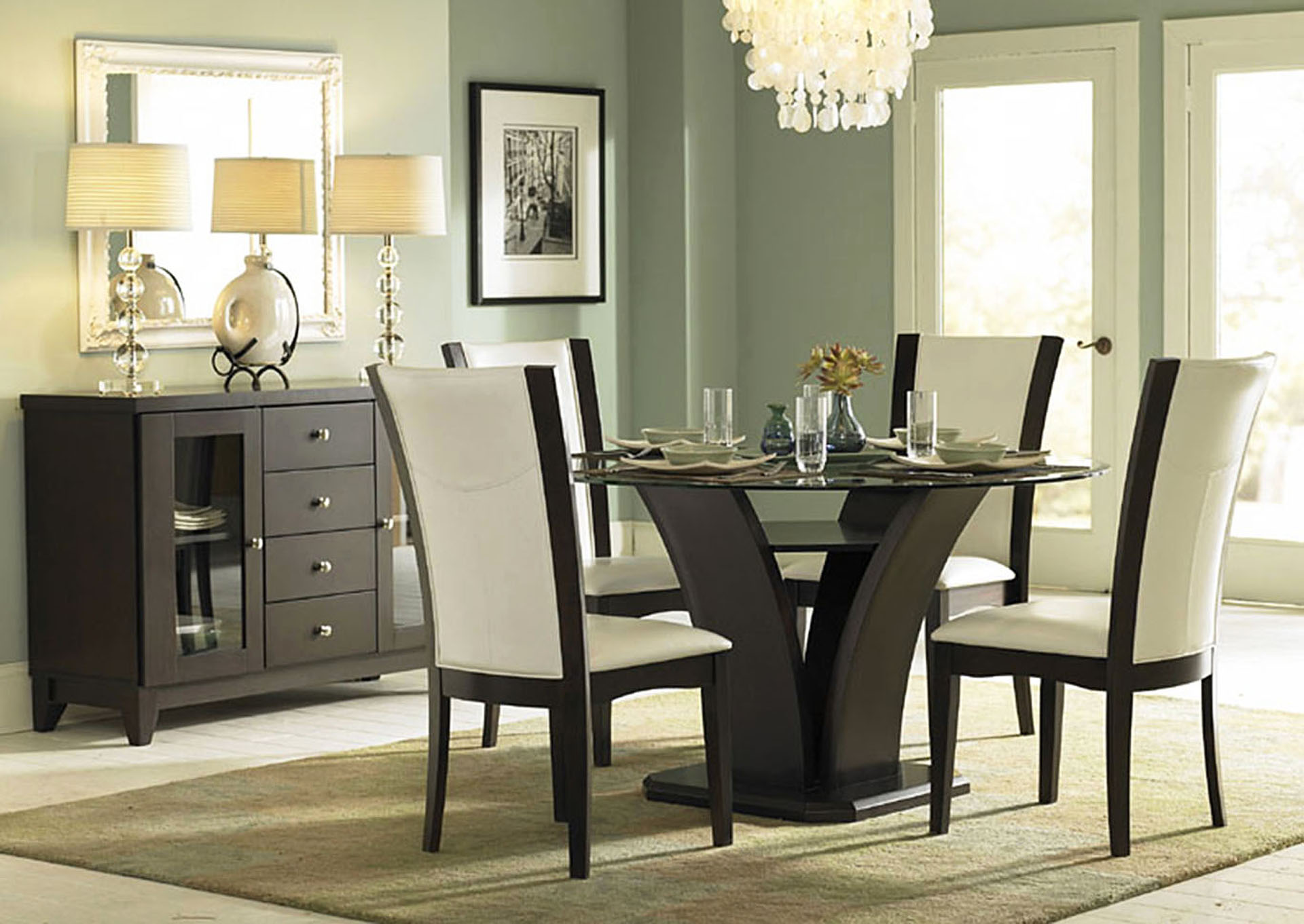Daisy Brown Round Dining Table Glass Top,Homelegance