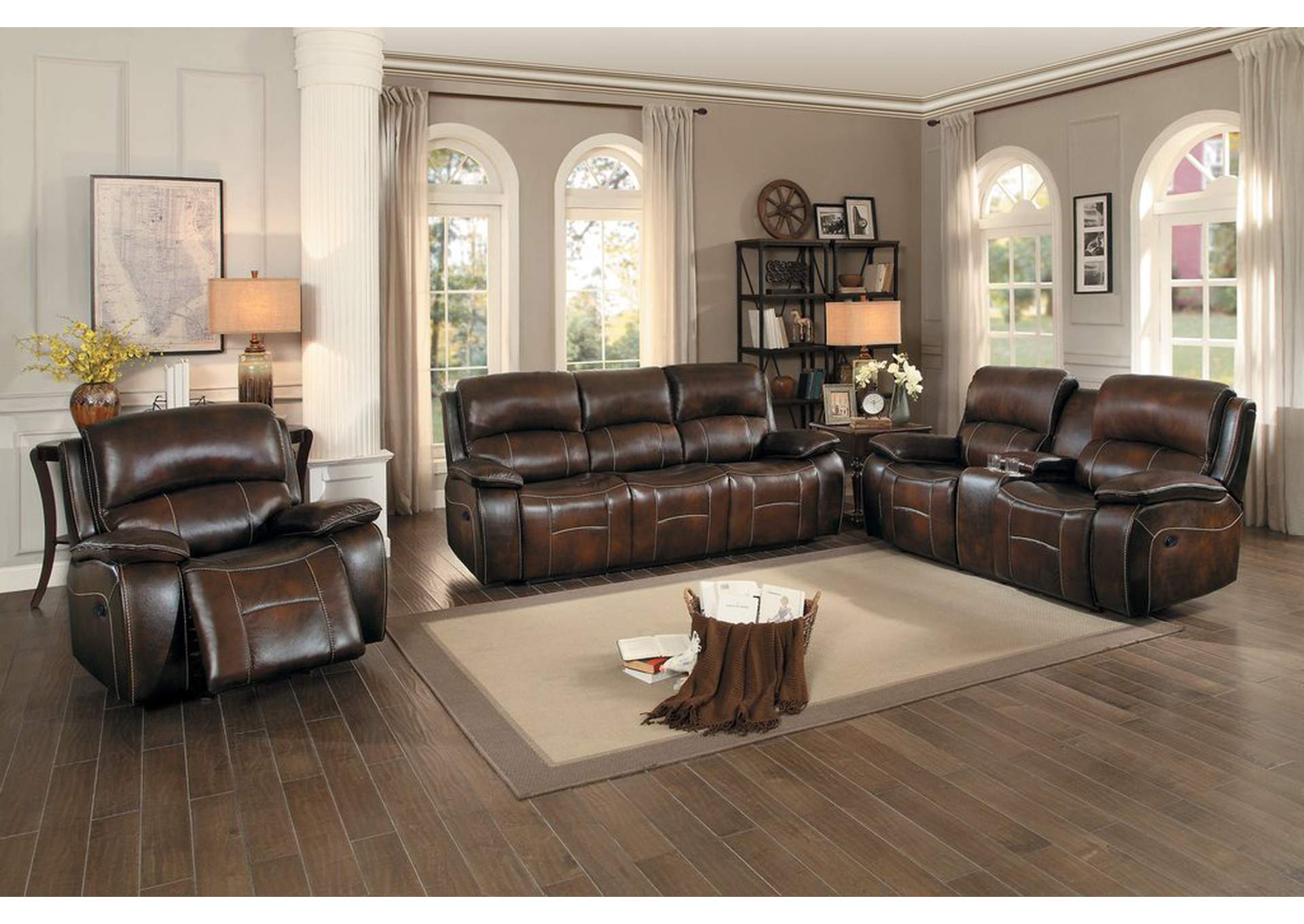 Brown D. Rclnr Love Seat W/ Console,Homelegance