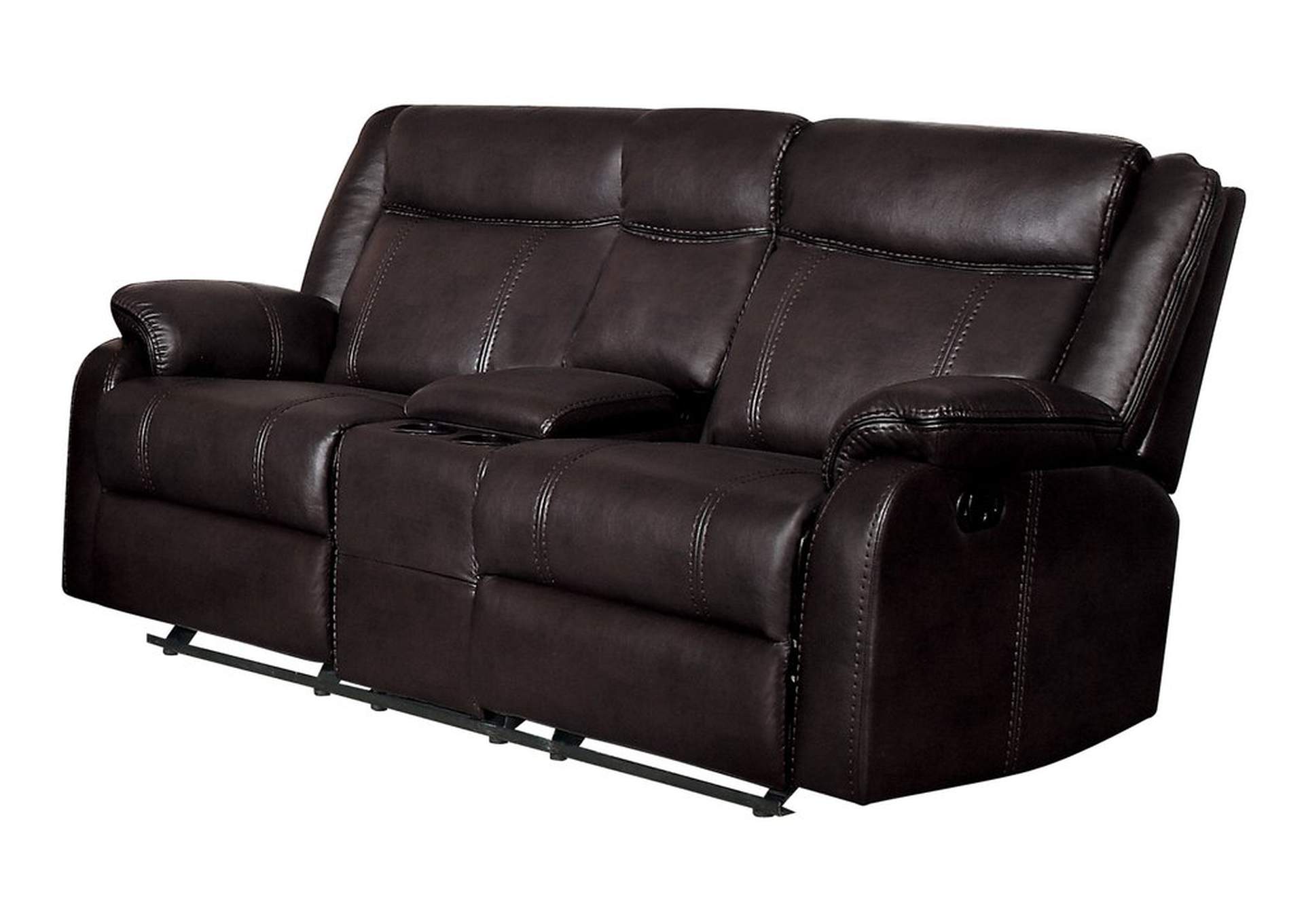 Brown D. Gldr Rclnr Love Seat W/Console,Homelegance