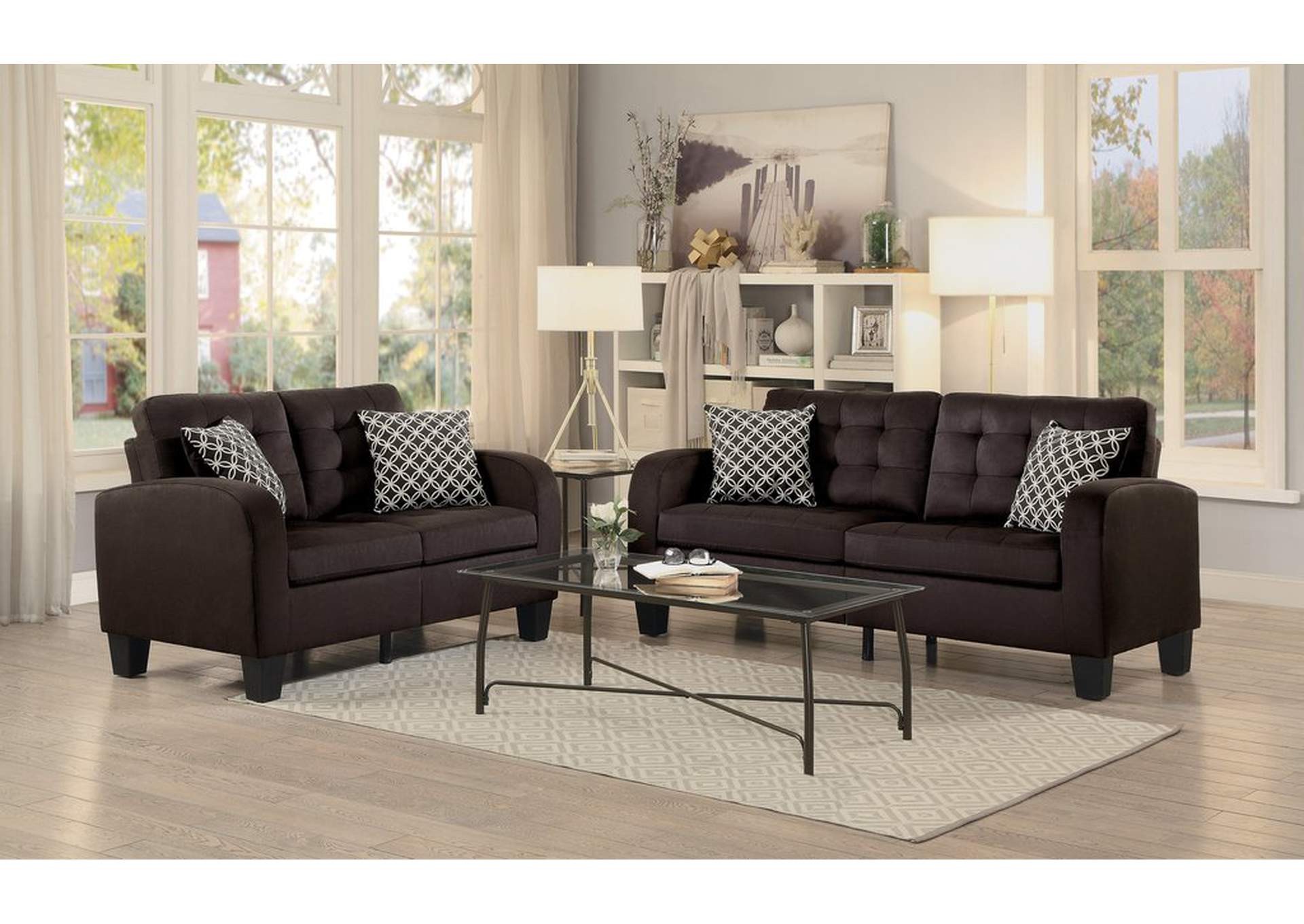 Love Seat, Chocolate, 2 Pillows,Homelegance