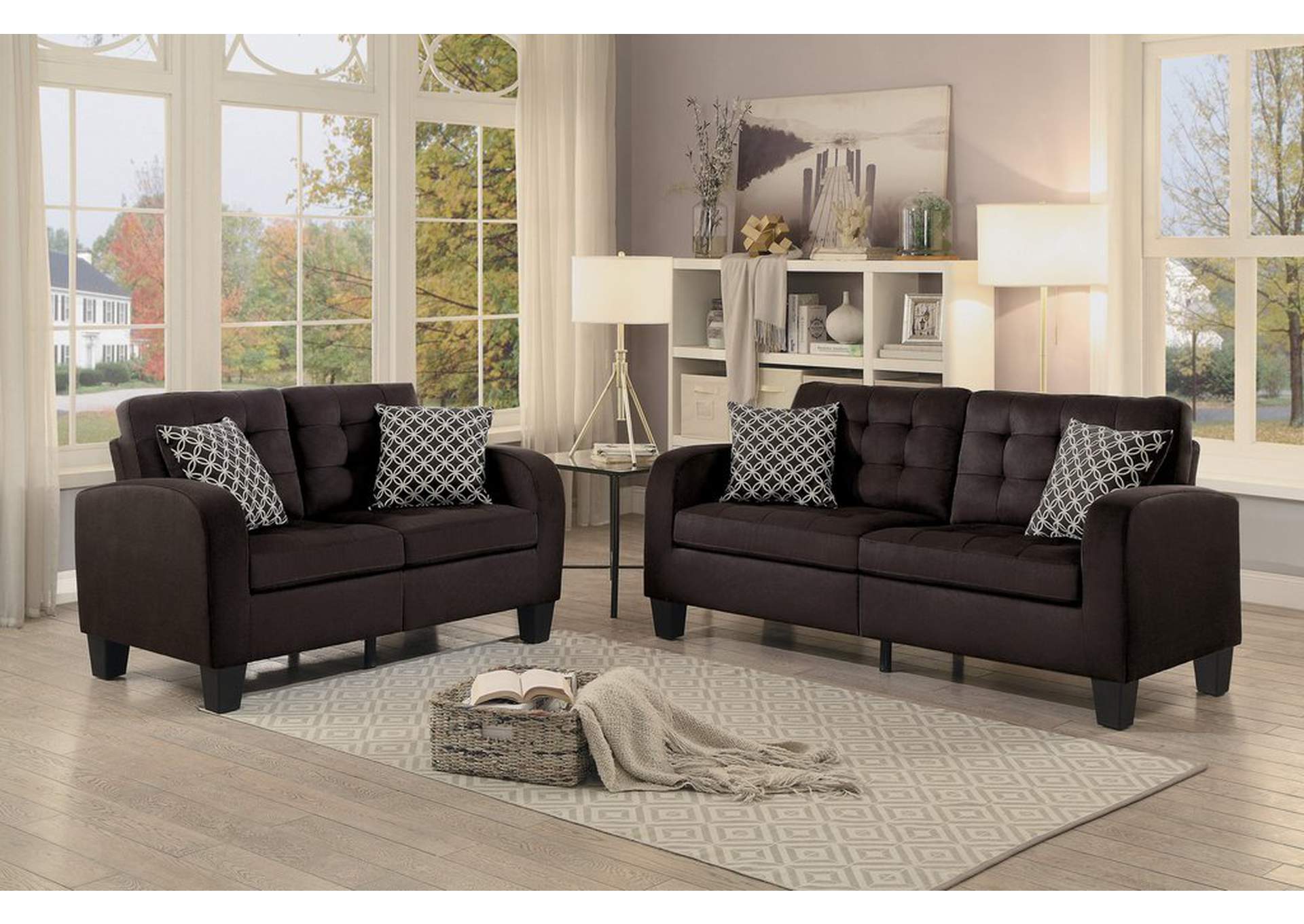Sofa,Chocolate, 2 Pillows,Homelegance
