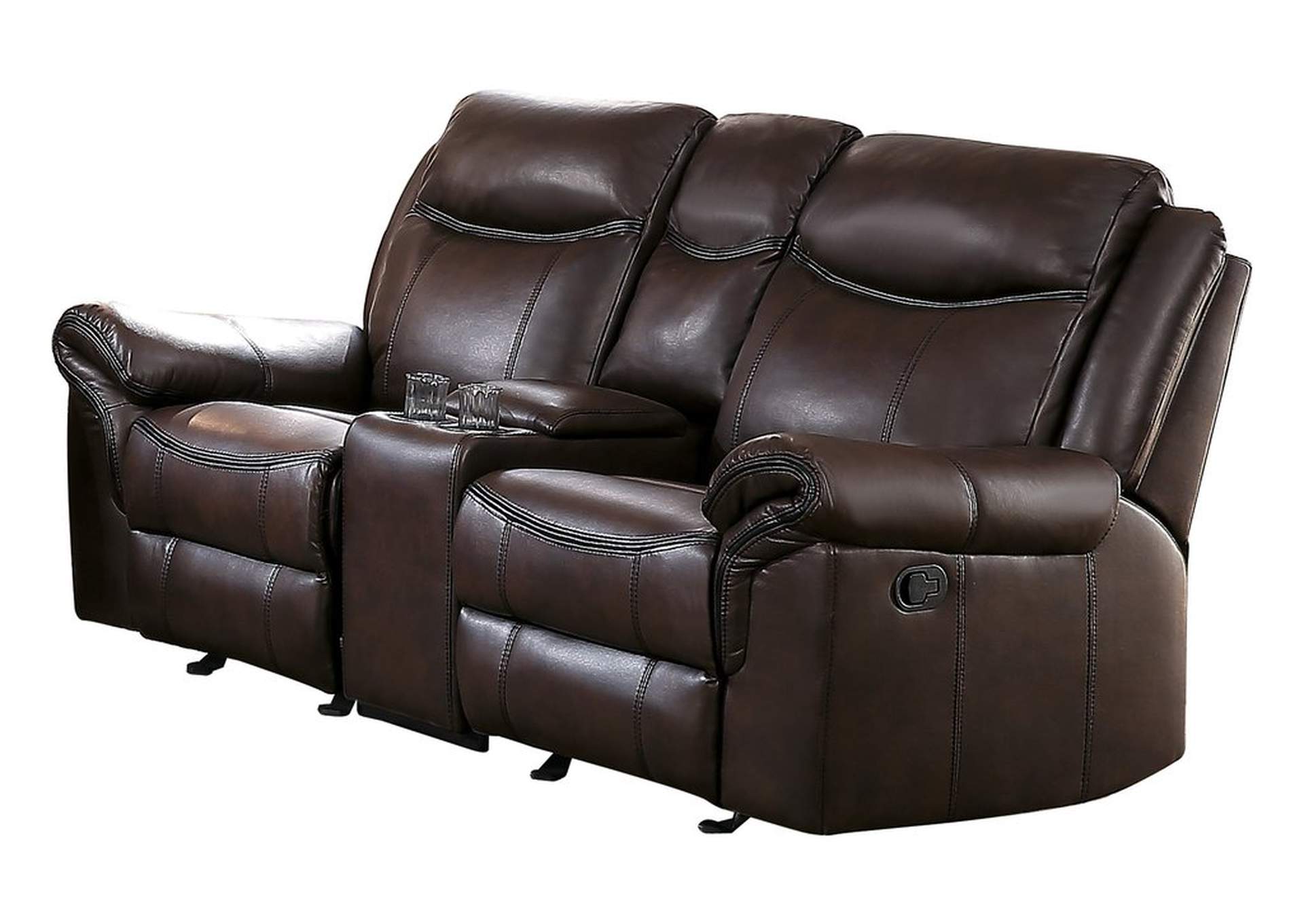 Brown D. Gldr Rclnr Love Seat W/Console & Rec,Homelegance
