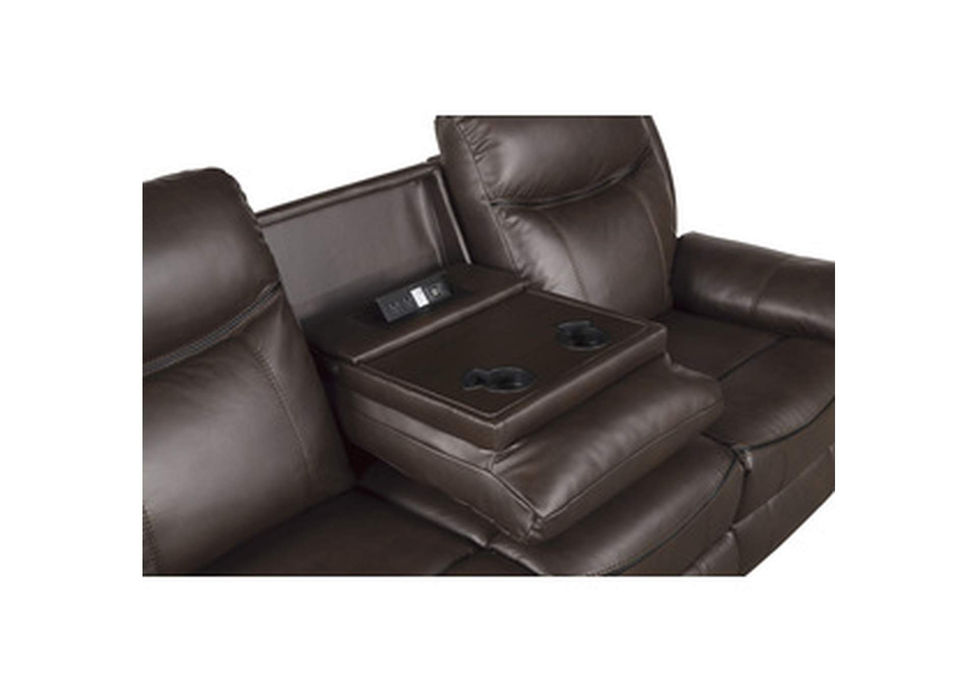 Aram Double Reclining Sofa With Center Drop-Down Cup Holders, Receptacles, Hidden Drawer And Usb Ports,Homelegance