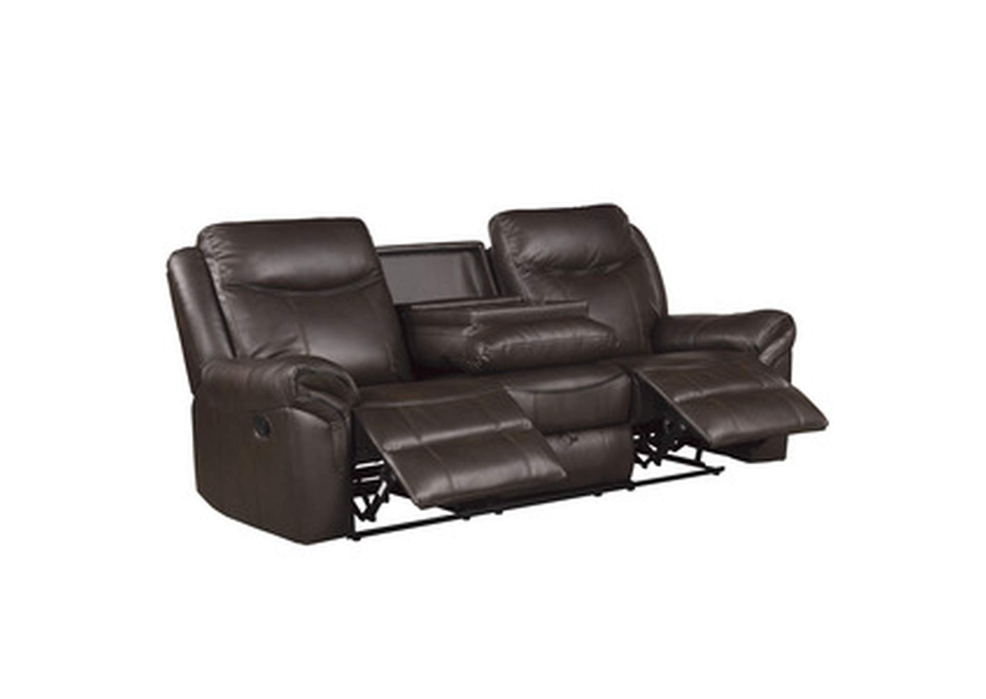 Aram Double Reclining Sofa With Center Drop-Down Cup Holders, Receptacles, Hidden Drawer And Usb Ports,Homelegance
