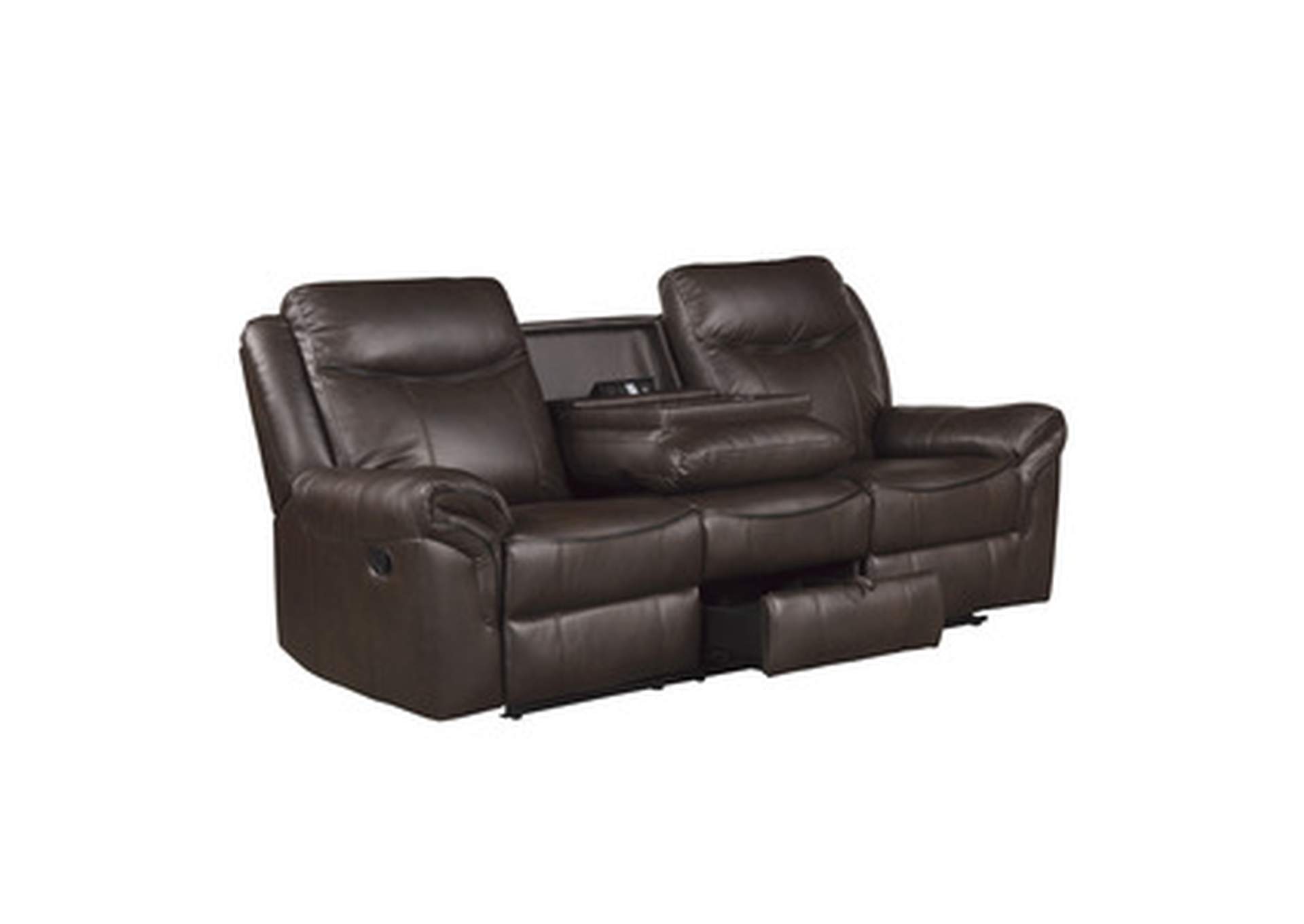 Aram Double Reclining Sofa With Center Drop-Down Cup Holders, Receptacles, Hidden Drawer And Usb Ports,Homelegance