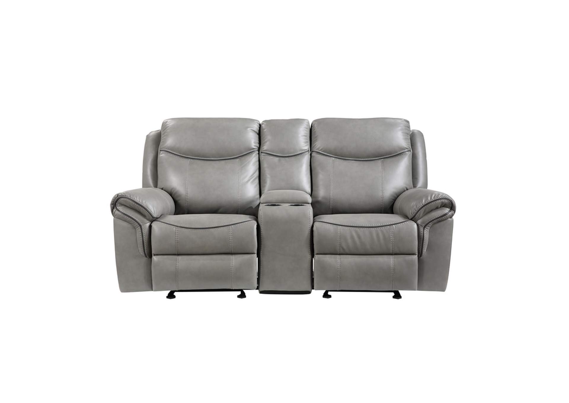 Aram Double Glider Reclining Love Seat with Center Console, Receptacles and USB Ports,Homelegance
