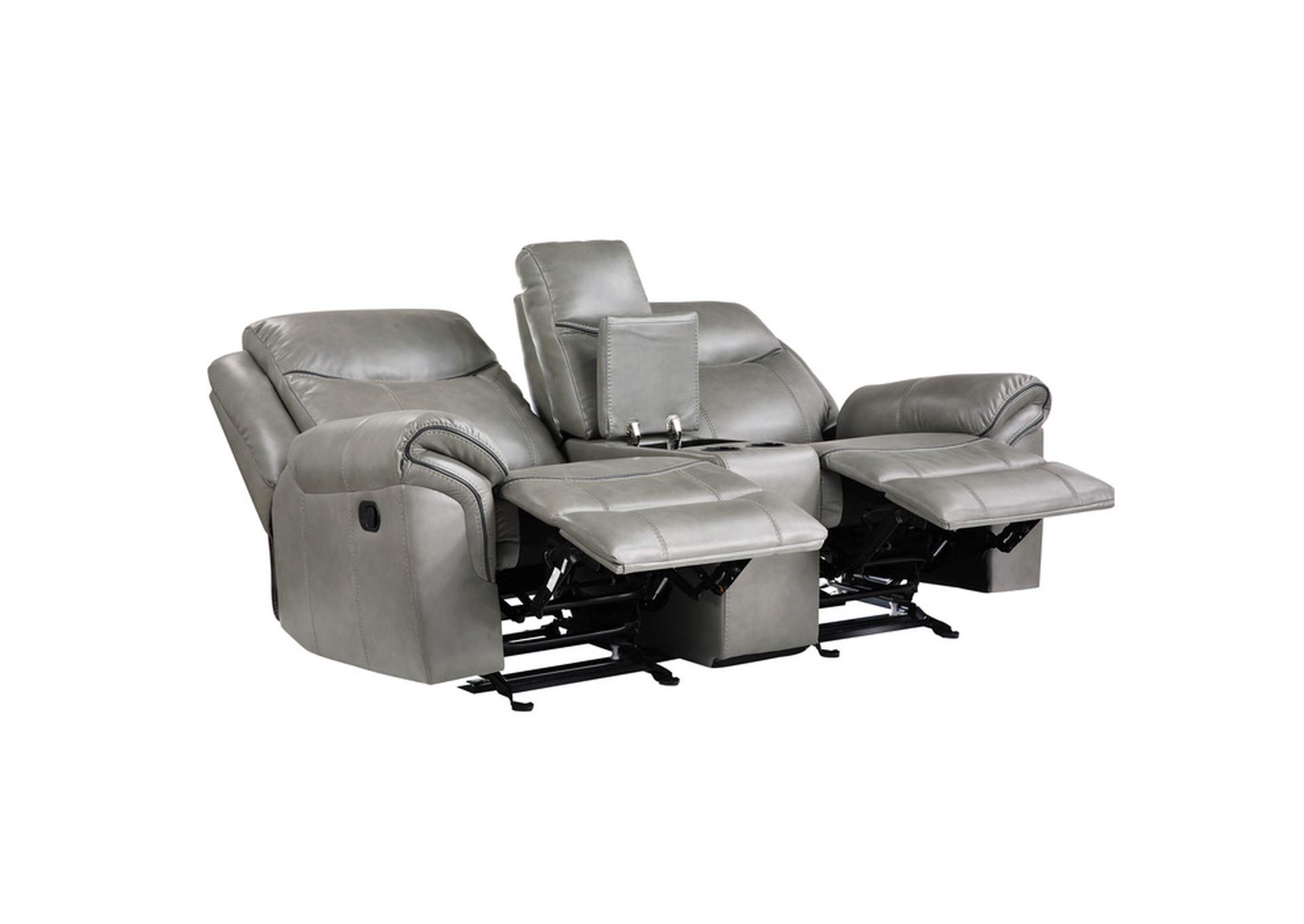 Aram Double Glider Reclining Love Seat with Center Console, Receptacles and USB Ports,Homelegance