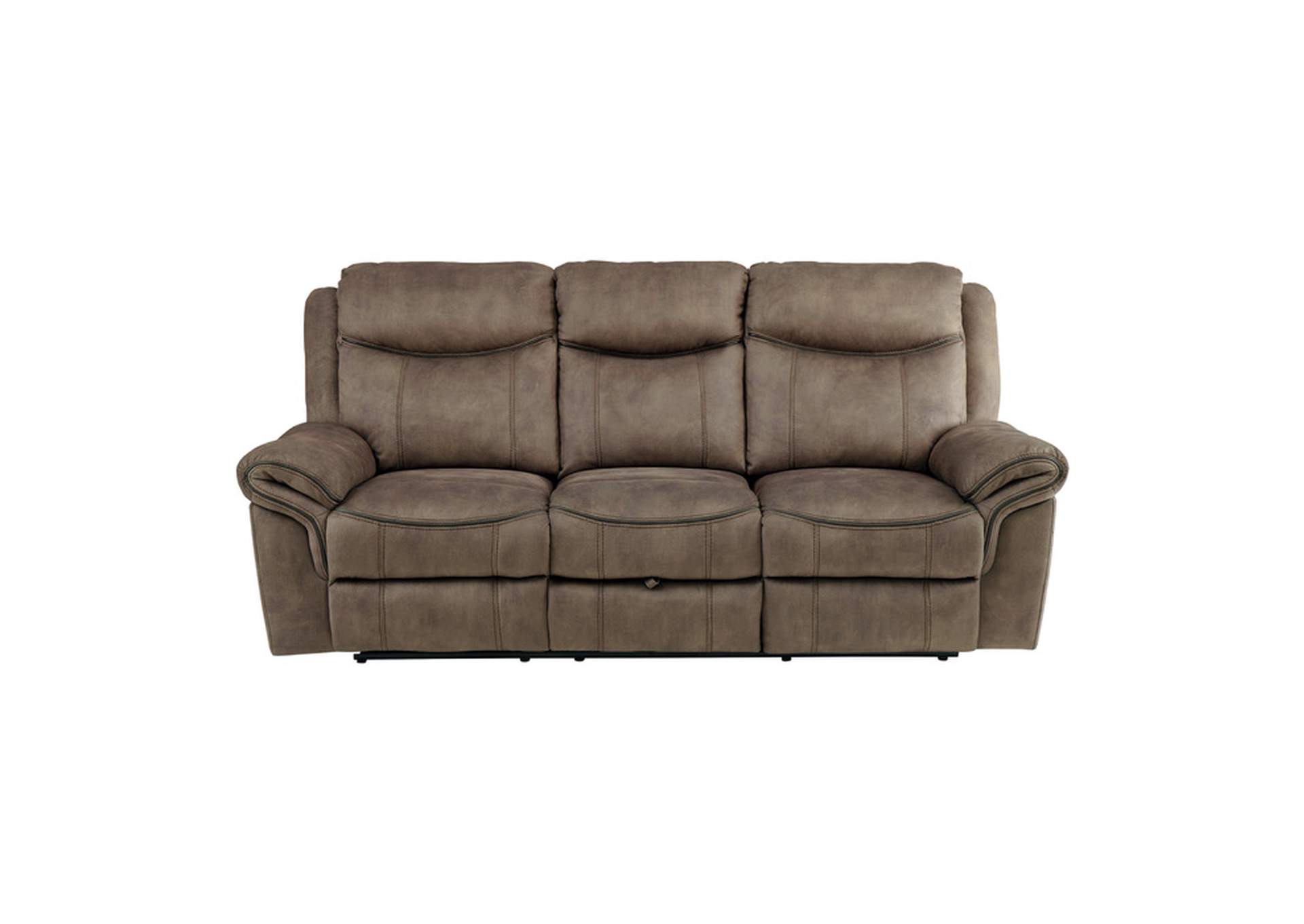 Aram Double Reclining Sofa with Center Drop-Down Cup Holders, Receptacles, Hidden Drawer and USB Ports,Homelegance