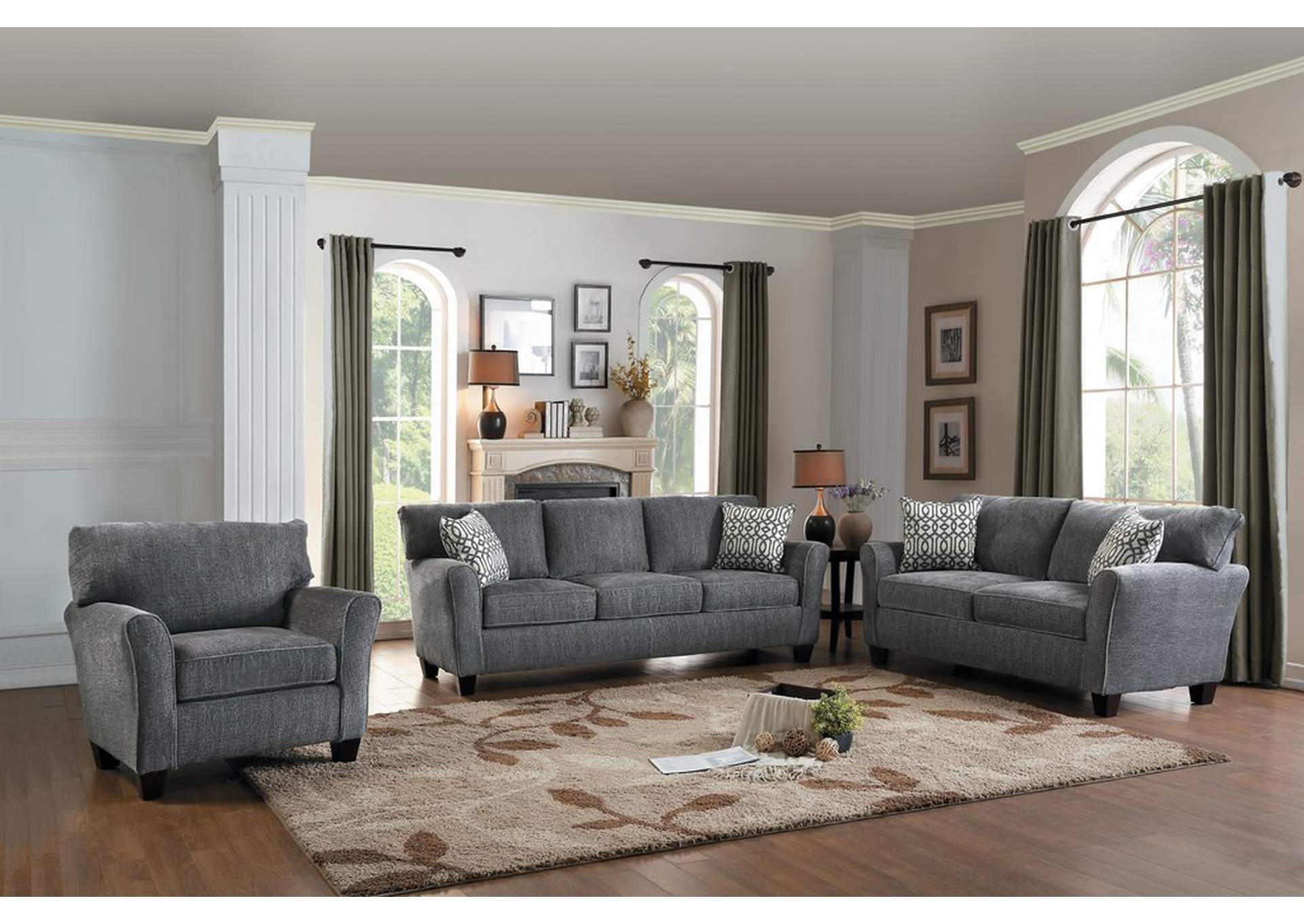 Gray Sofa, 2 Pillows,Homelegance