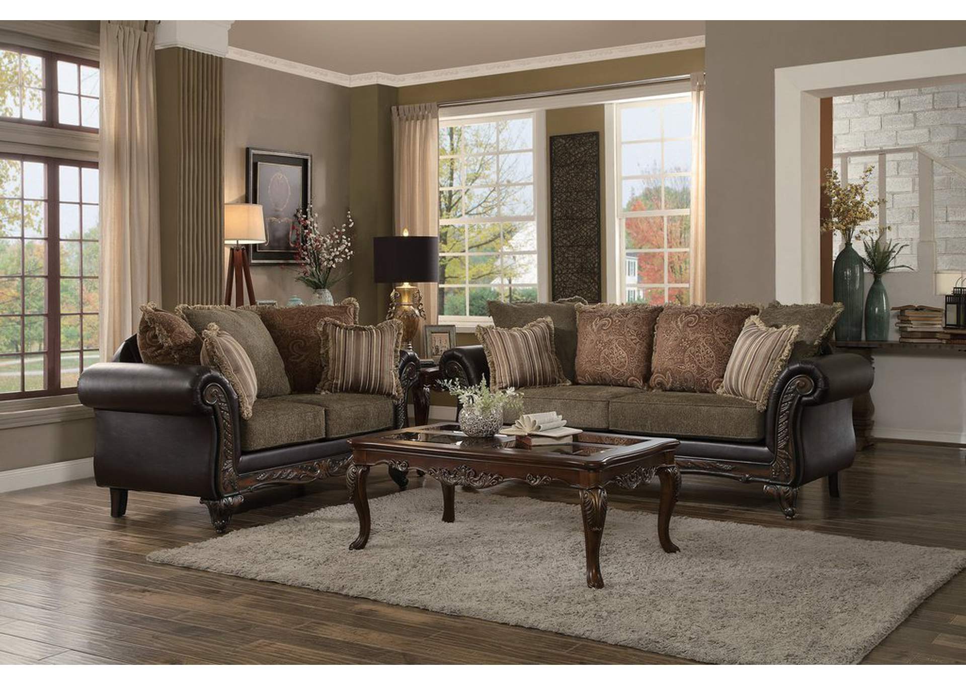 Love Seat, Brw Fabric & D. Brw P/U,Homelegance